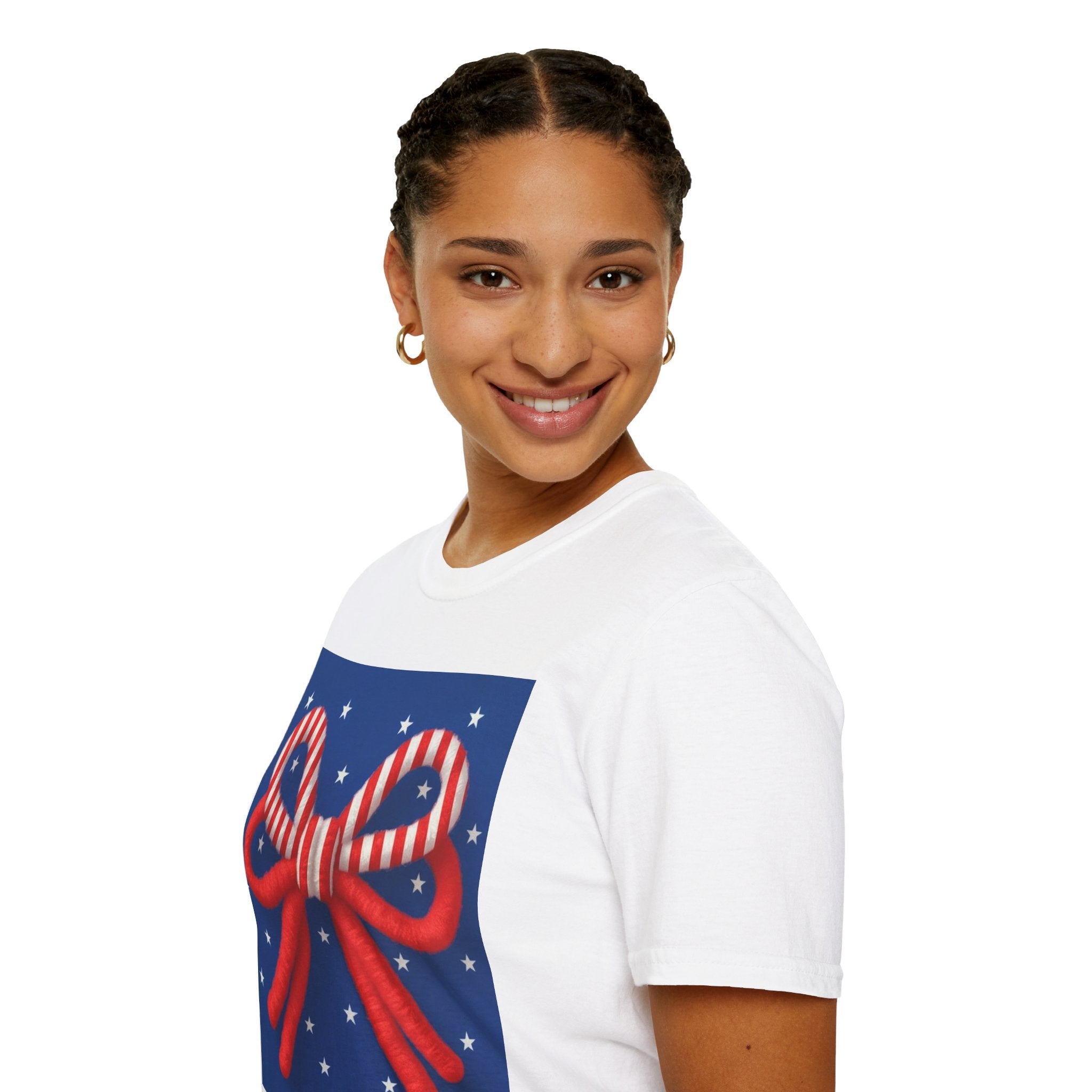 Patriotic Bow T-Shirt – Cute 4th of July Shirt for Women, American Flag Coquette Tee, Red White Blue USA Outfit