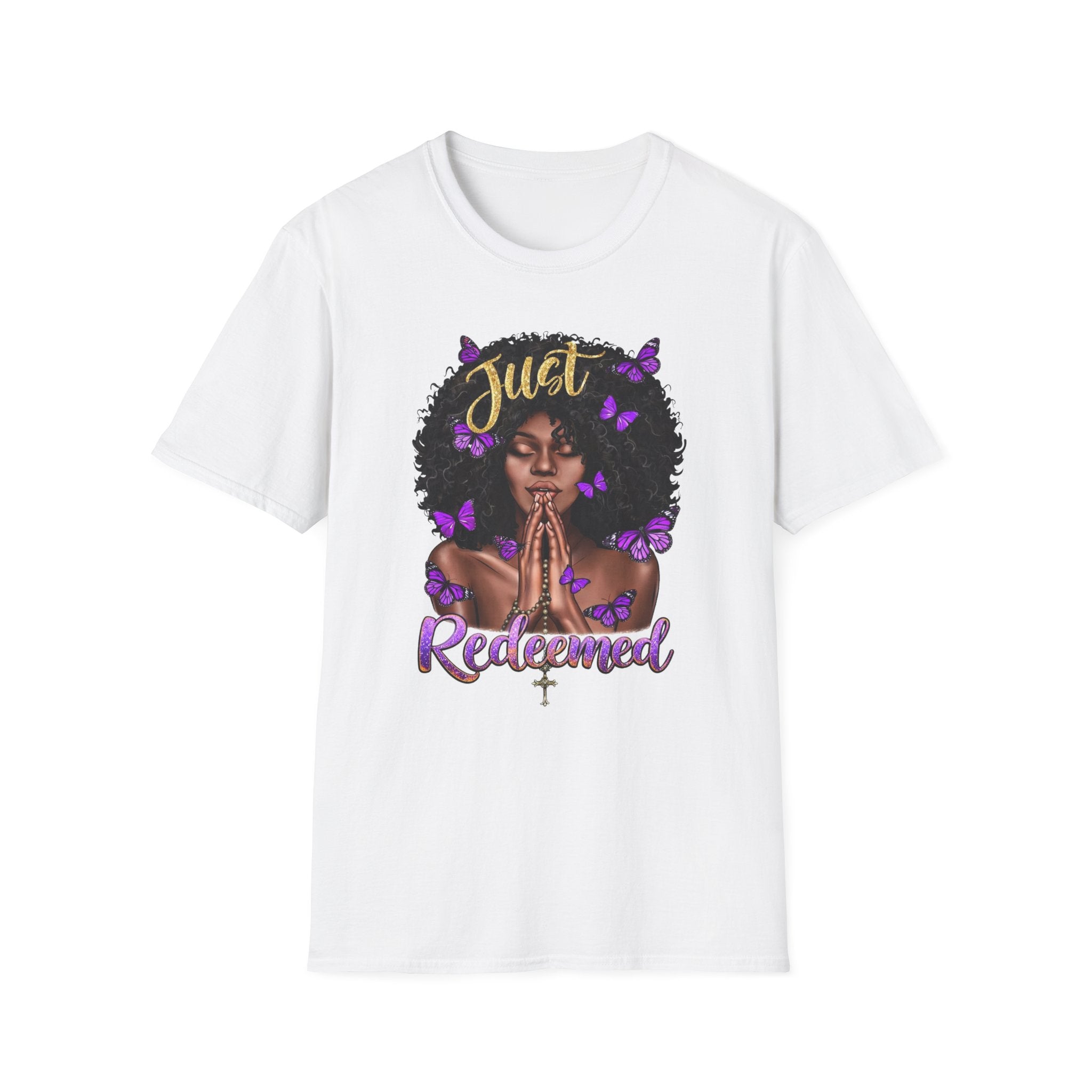 Redeemed Christian Afro Woman T-Shirt – Faith-Based Butterfly Design, Inspirational Black Woman Graphic Tee, Spiritual Gift for Women