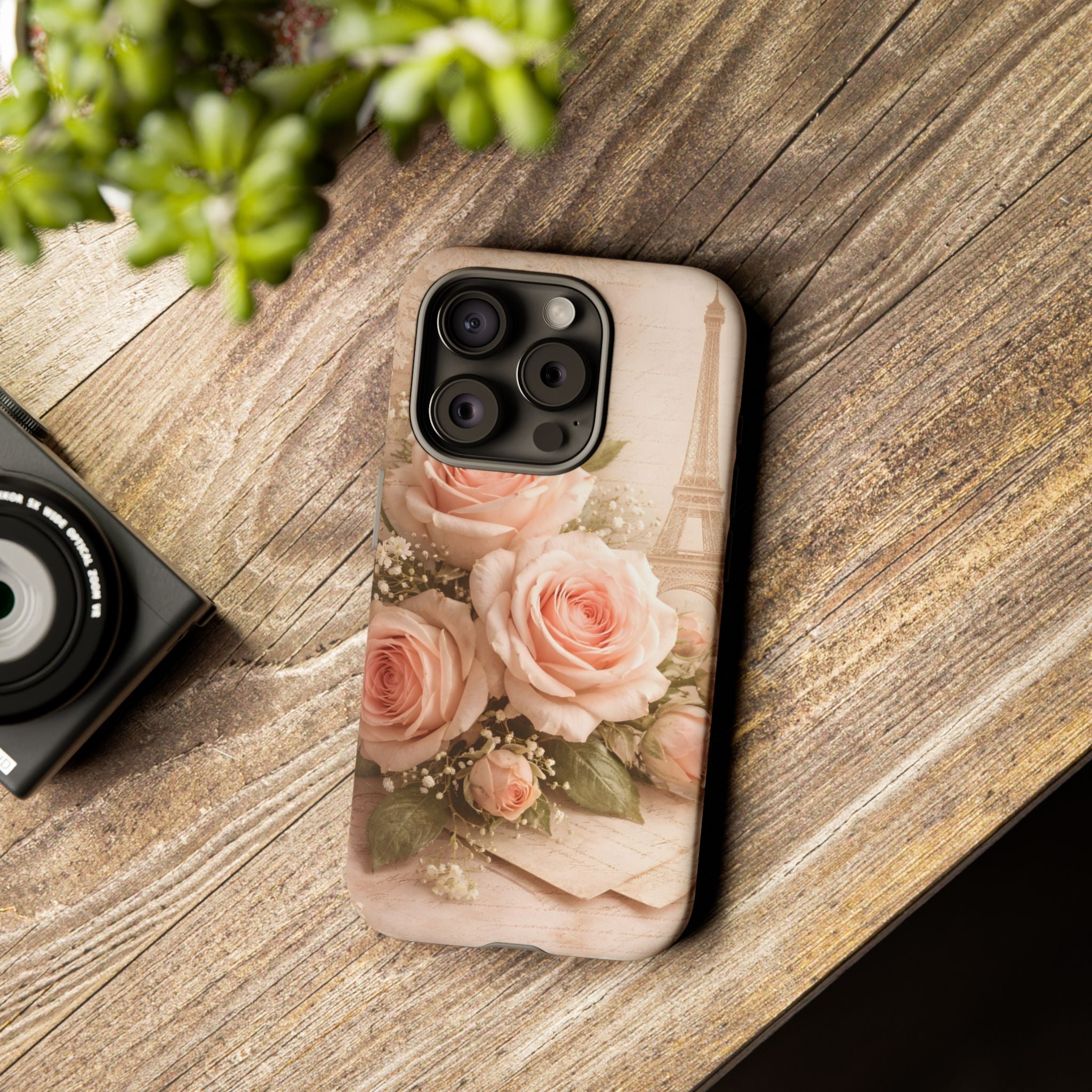 Vintage Parisian Rose Phone Case – Eiffel Tower Floral Aesthetic Luxury iPhone Case, Romantic Antique Paris Phone Cover
