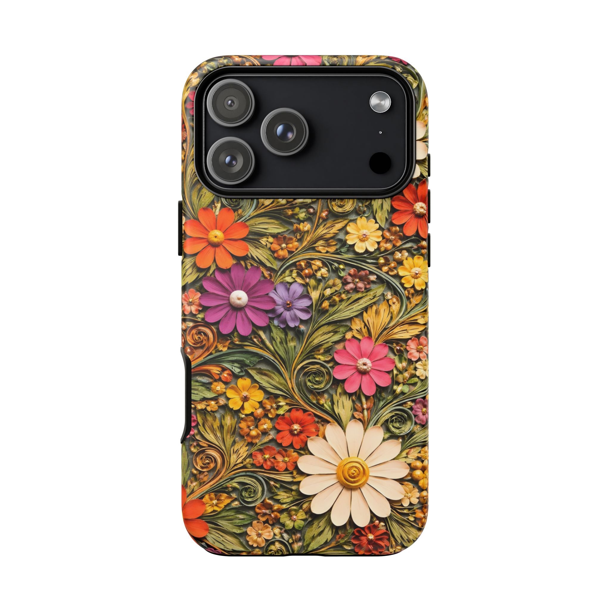 Floral Embossed Phone Case — Vintage Daisy Garden Protective Cover