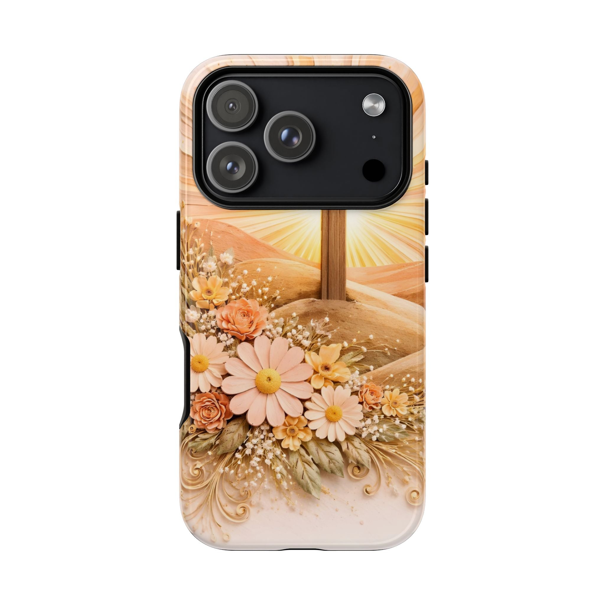 Religious Phone Case — Cross & Sunrise Floral iPhone Cover