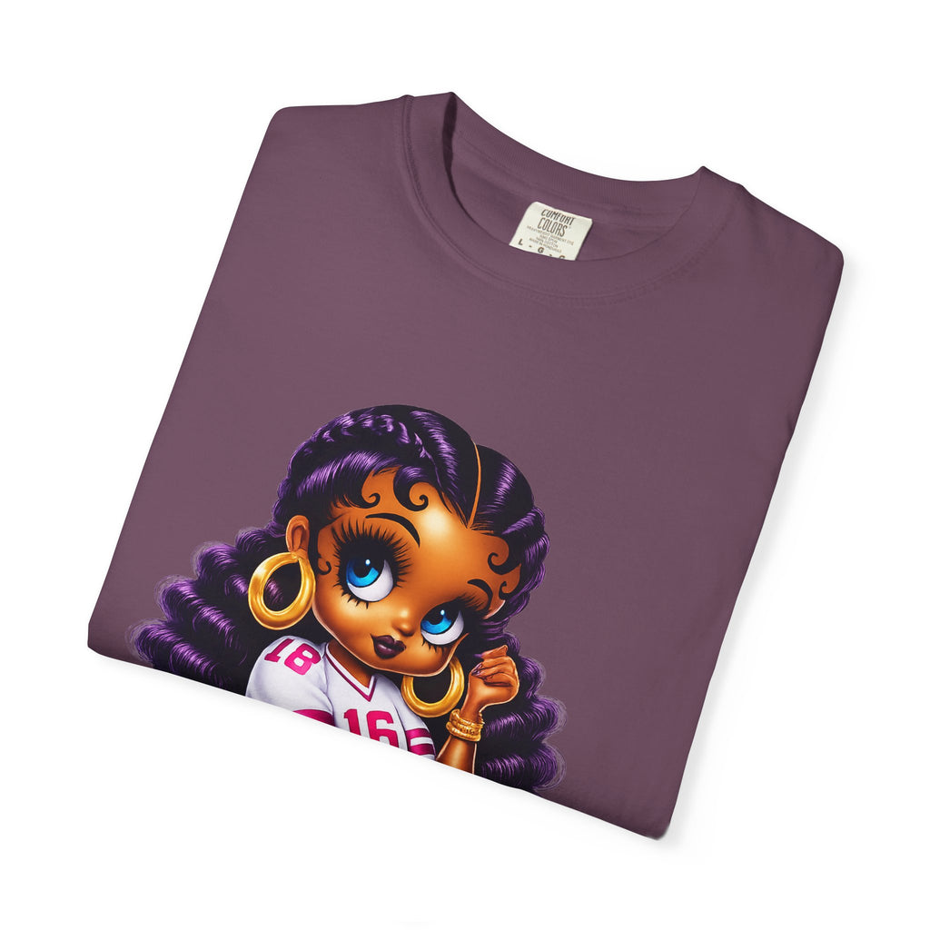 Fuchsia Football Girl Shirt – Cute Black Girl Sports Graphic Tee, Pink Cheerleader Outfit, Trendy Game Day Women’s Shirt, Girly Athlete T-Shirt