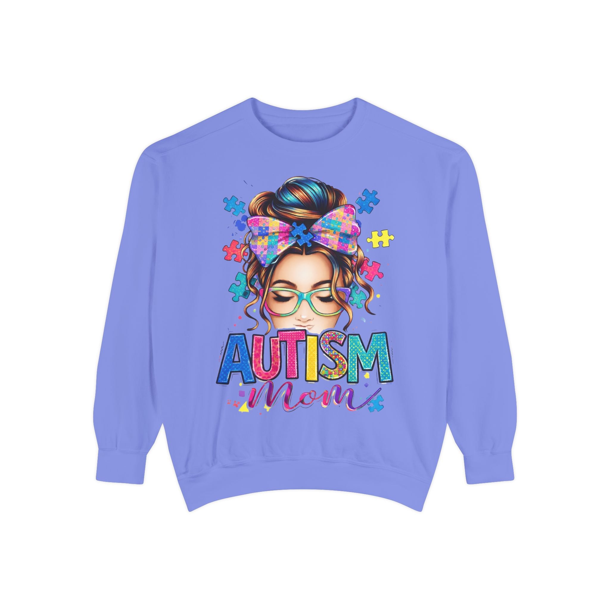 Autism Mom Sweatshirt — Colorful Puzzle Piece Mom Crewneck