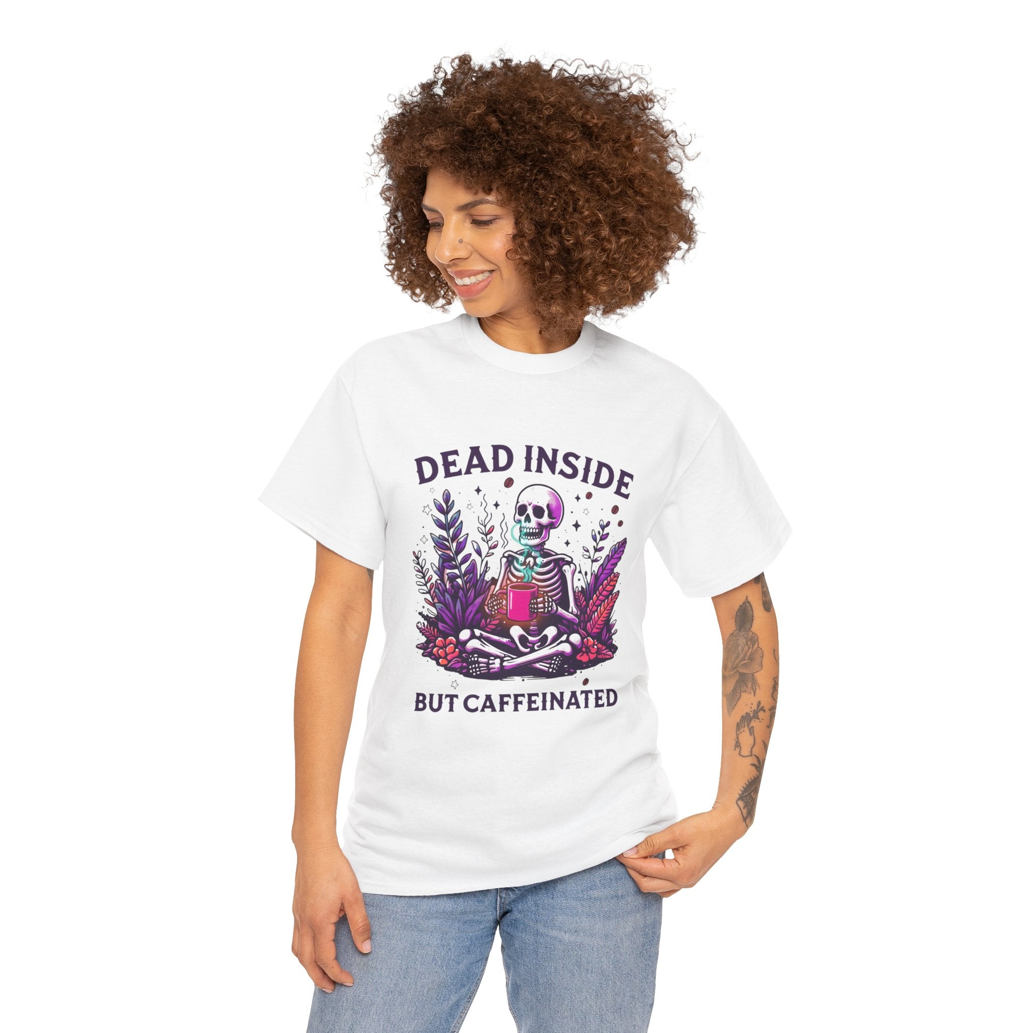Dead Inside But Caffeinated T-Shirt – Funny Skeleton Coffee Tee