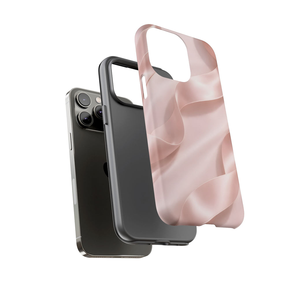 Blush Pink Satin Ribbon Phone Case – Elegant Coquette Aesthetic Luxury iPhone Case, Feminine Designer Bow Phone Cover