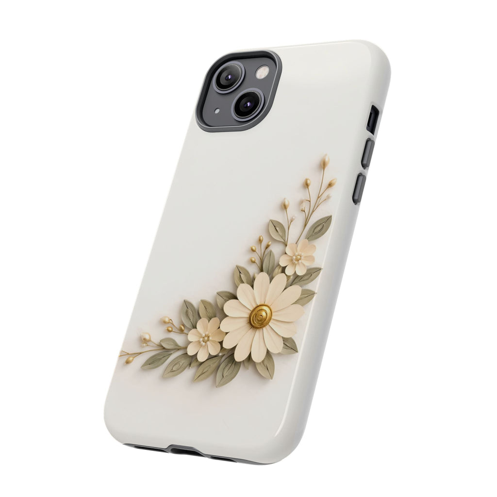 Floral Daisies Tough Case — Protective Phone Case with Cream Vintage Flower Design
