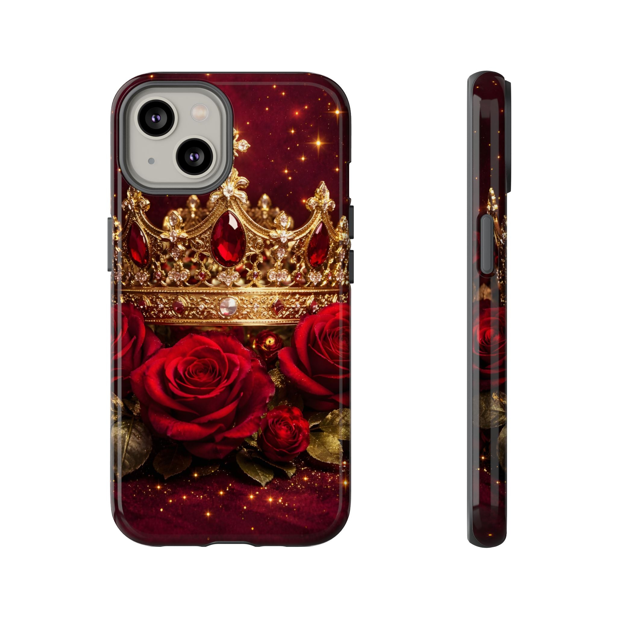 Royal Crown & Red Rose Luxury Phone Case – Gold Crown Burgundy Aesthetic iPhone Case, Regal Queen Floral Phone Cover