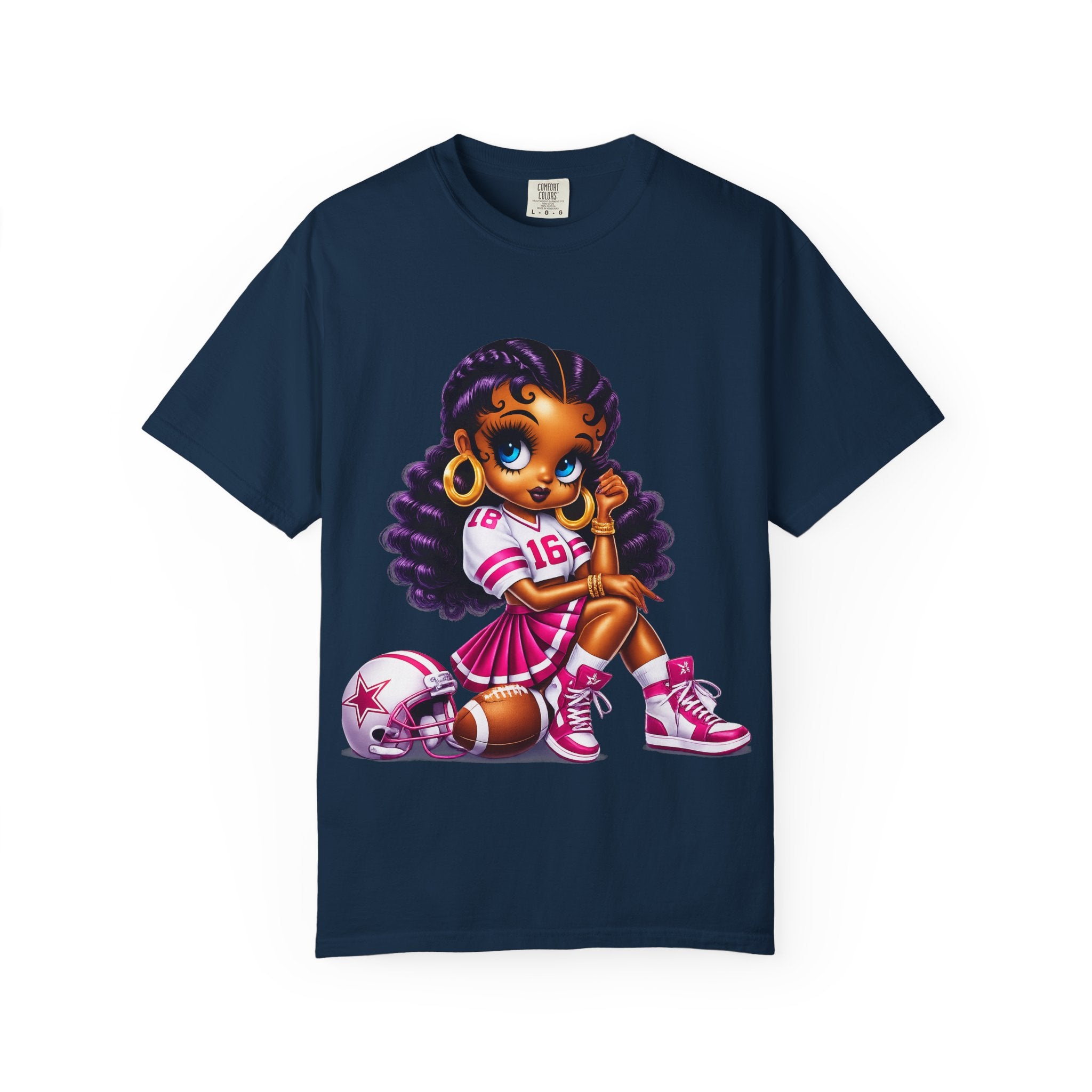 Fuchsia Football Girl Shirt – Cute Black Girl Sports Graphic Tee, Pink Cheerleader Outfit, Trendy Game Day Women’s Shirt, Girly Athlete T-Shirt