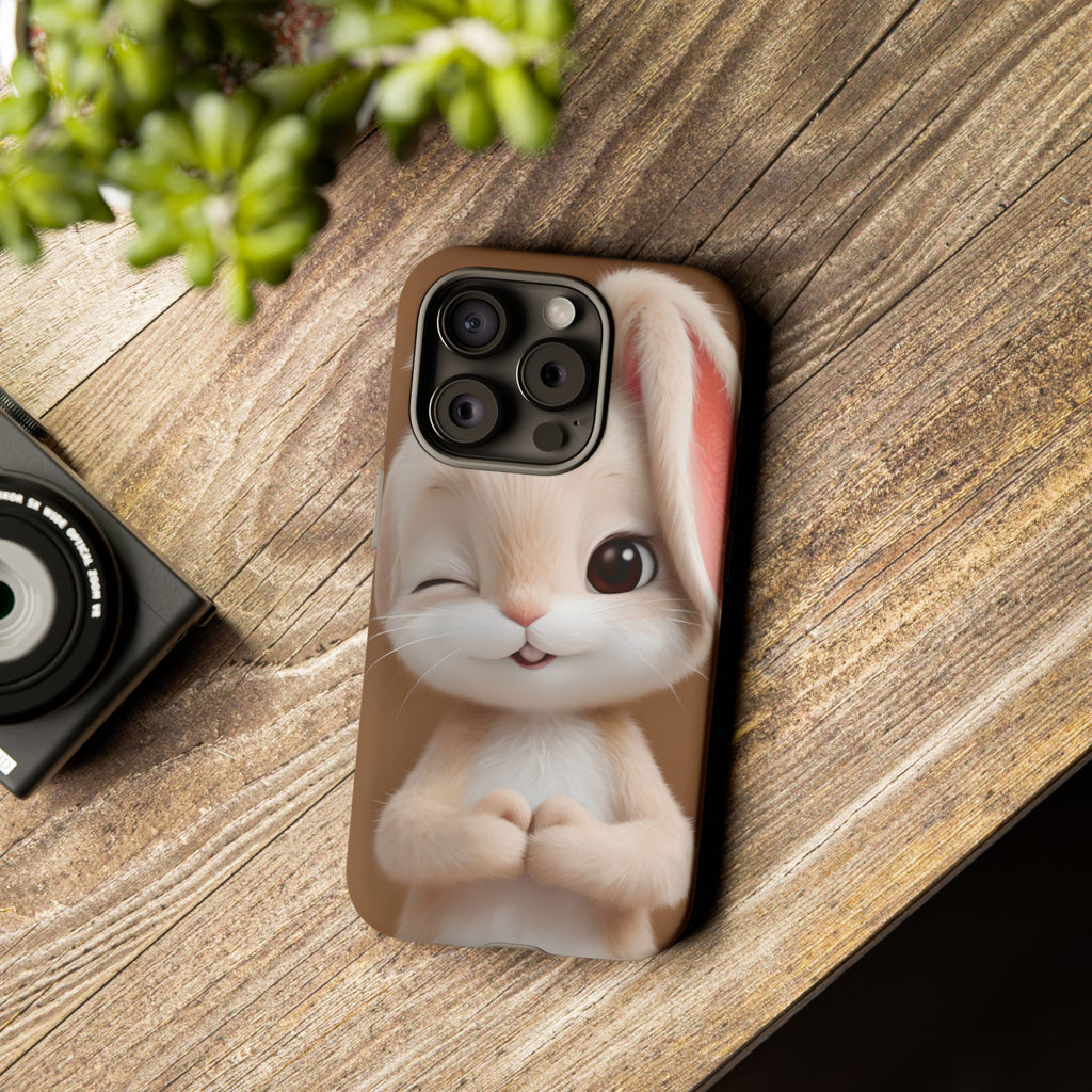 Adorable Kawaii Bunny Phone Case – Cute Winking Rabbit Aesthetic Case – Soft Pastel Bunny Cover – Gift for Bunny Lovers.