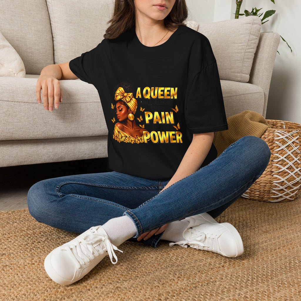 A Queen Turns Pain Into Power Shirt, Black Woman Empowerment T-Shirt, Gold Butterfly Queen Graphic Tee