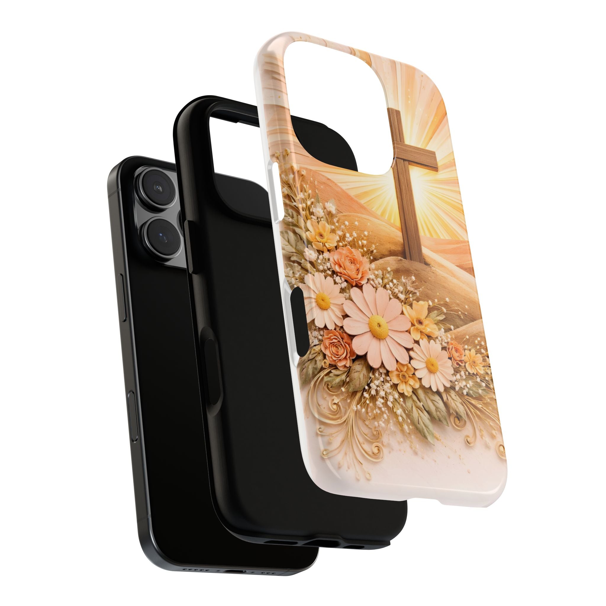 Religious Phone Case — Cross & Sunrise Floral iPhone Cover