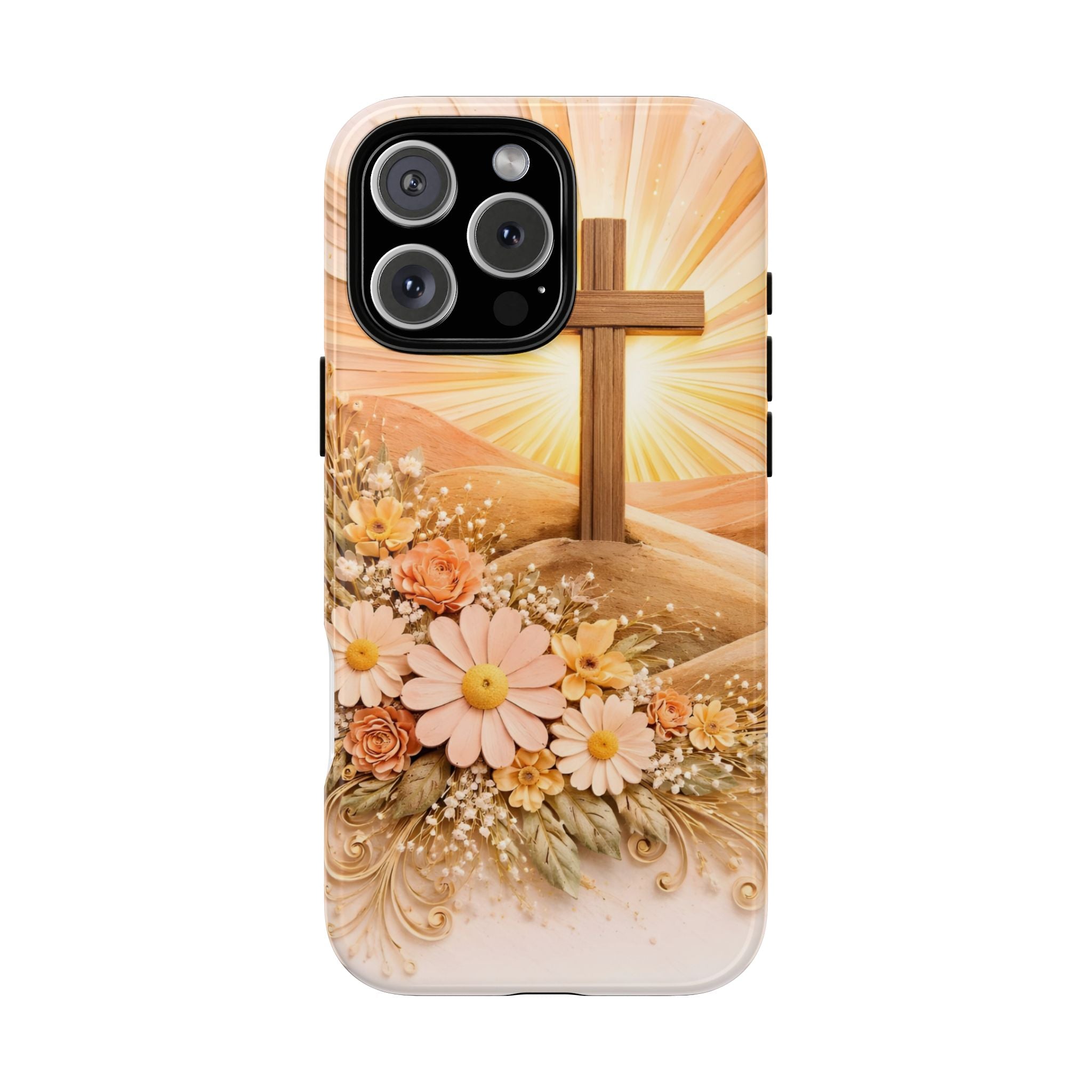 Religious Phone Case — Cross & Sunrise Floral iPhone Cover