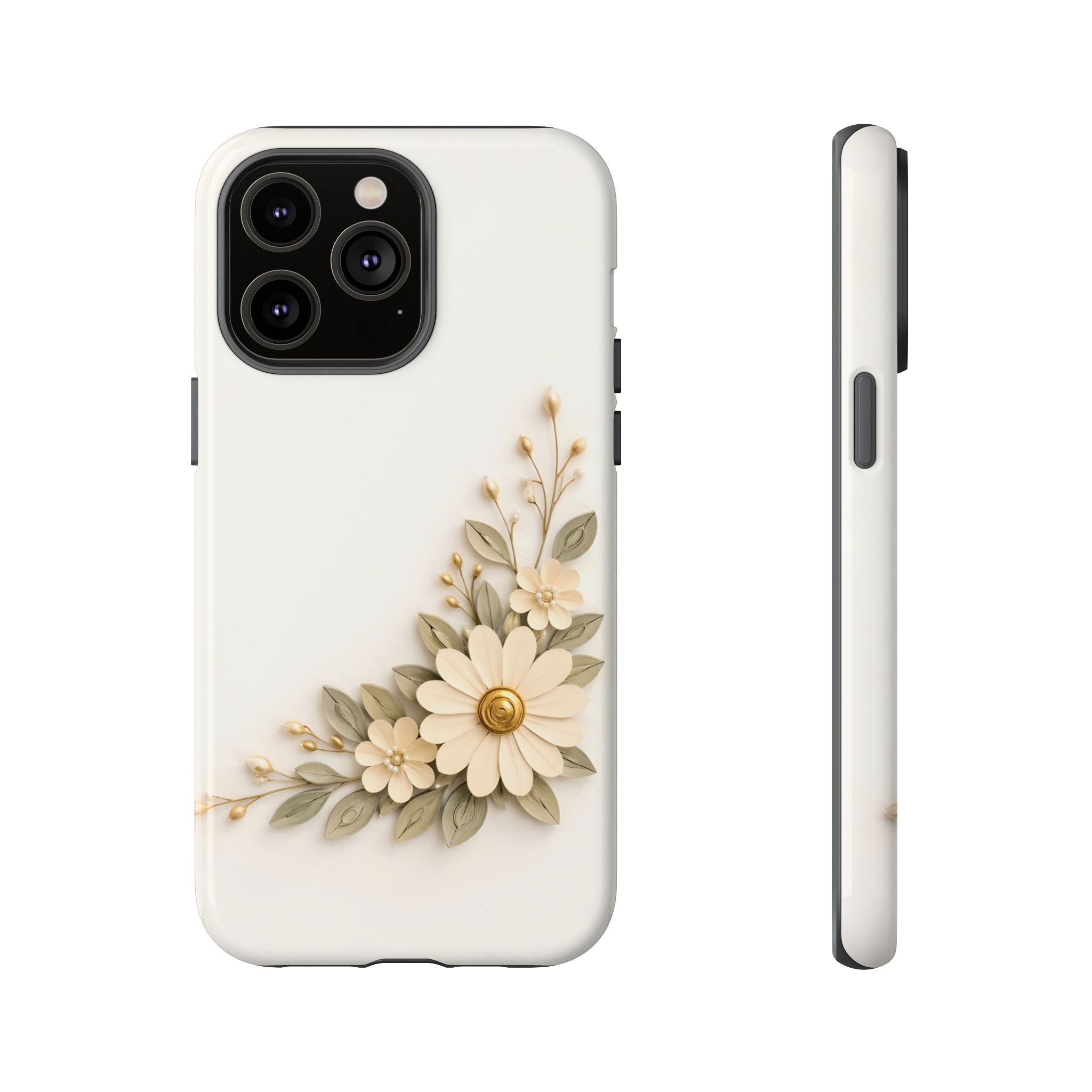 Floral Daisies Tough Case — Protective Phone Case with Cream Vintage Flower Design