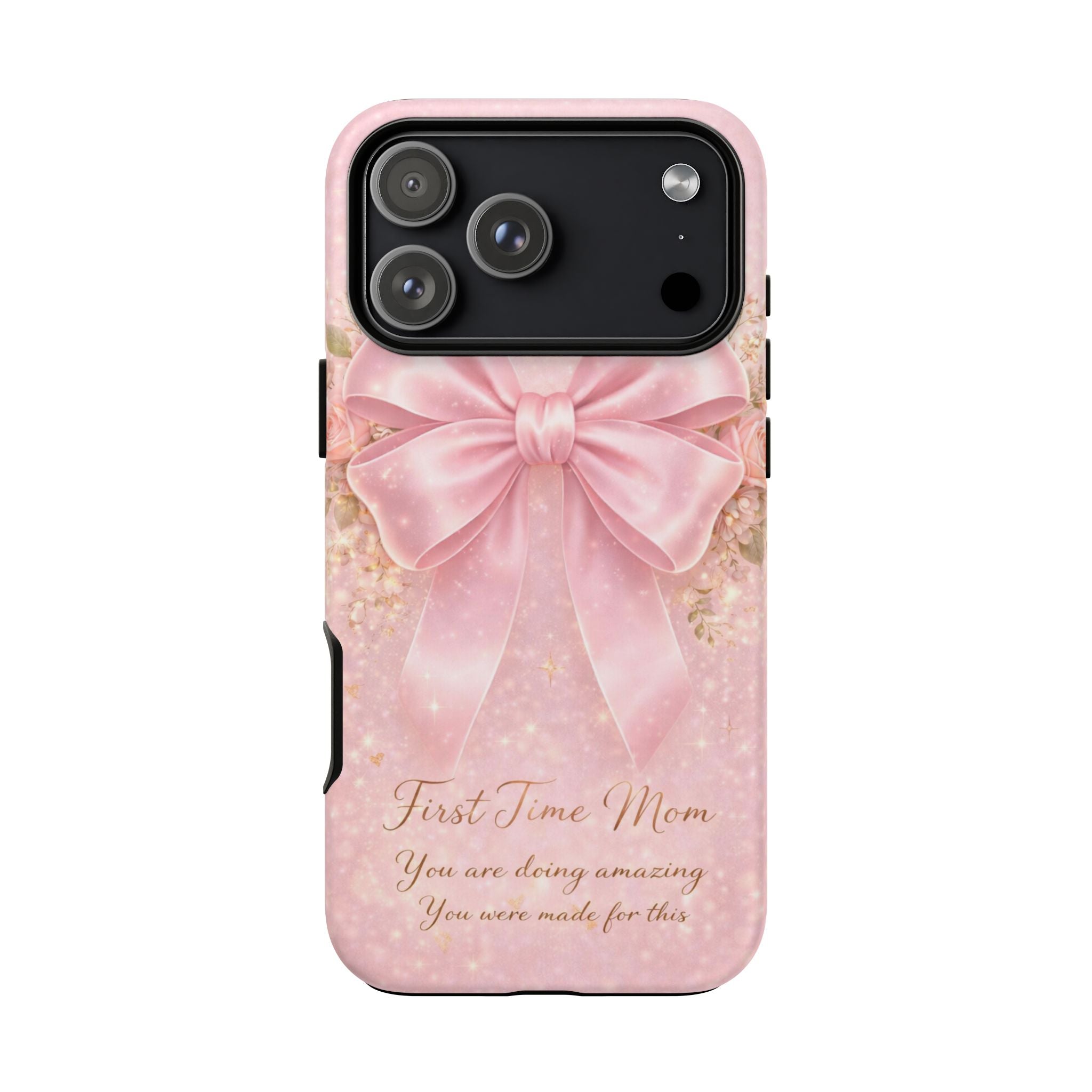 Coquette Pink Bow Phone Case, First Time Mom Aesthetic Case, Soft Girl iPhone Cover, Cute Feminine Mom Case
