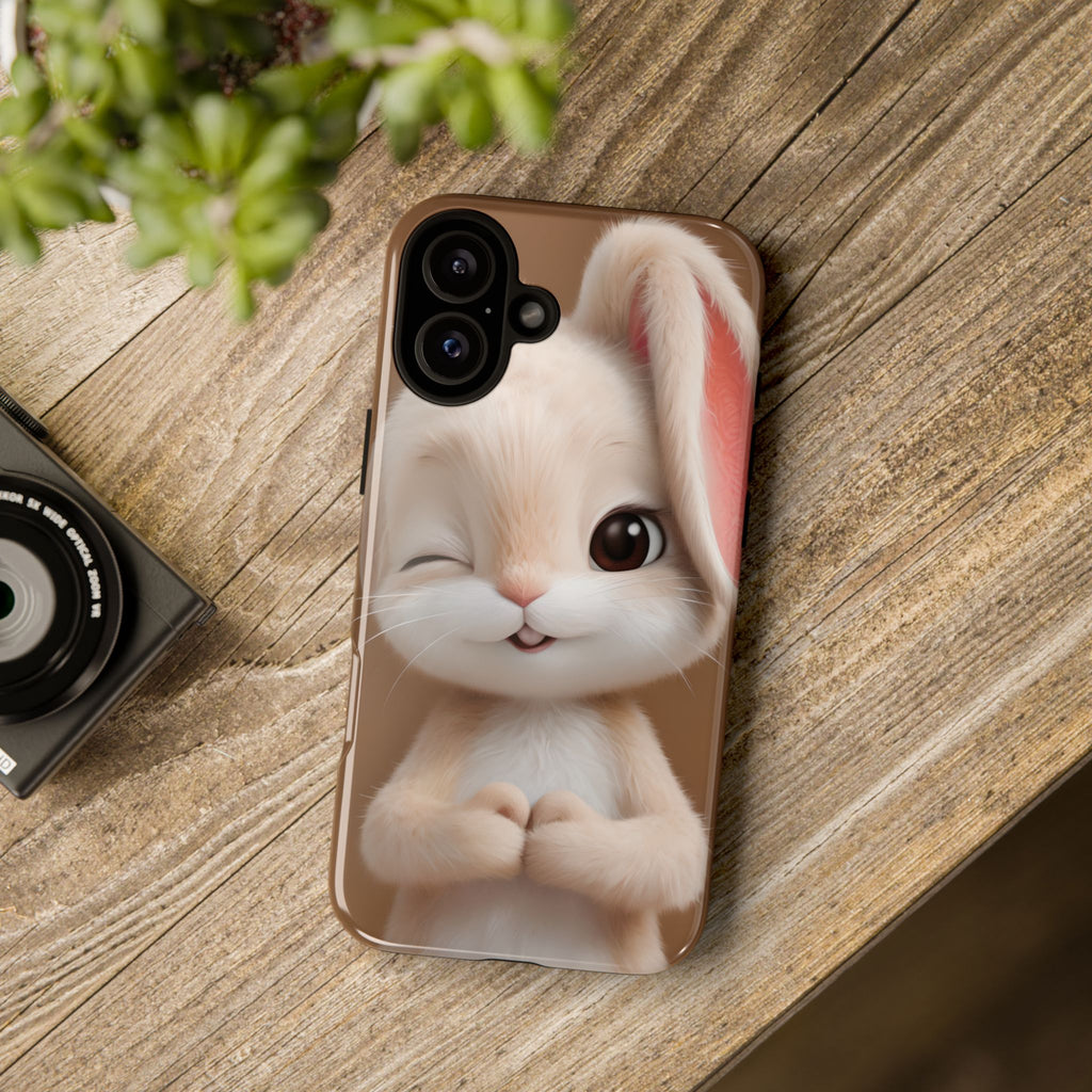 Adorable Kawaii Bunny Phone Case – Cute Winking Rabbit Aesthetic Case – Soft Pastel Bunny Cover – Gift for Bunny Lovers.