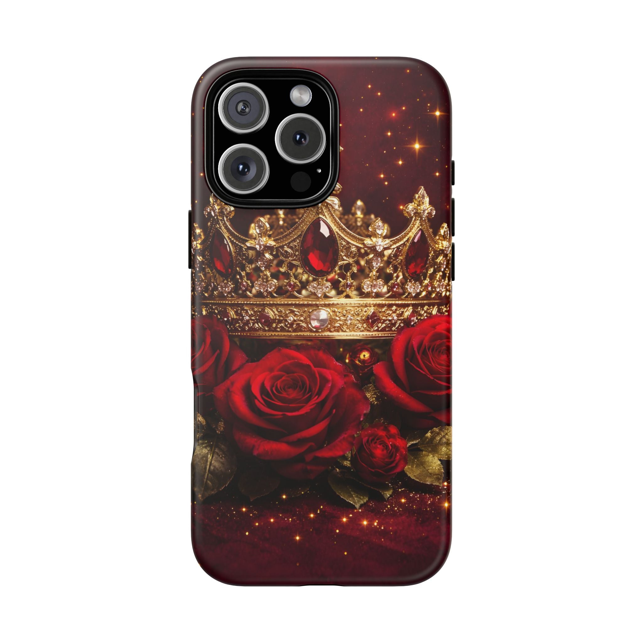 Royal Crown & Red Rose Luxury Phone Case – Gold Crown Burgundy Aesthetic iPhone Case, Regal Queen Floral Phone Cover