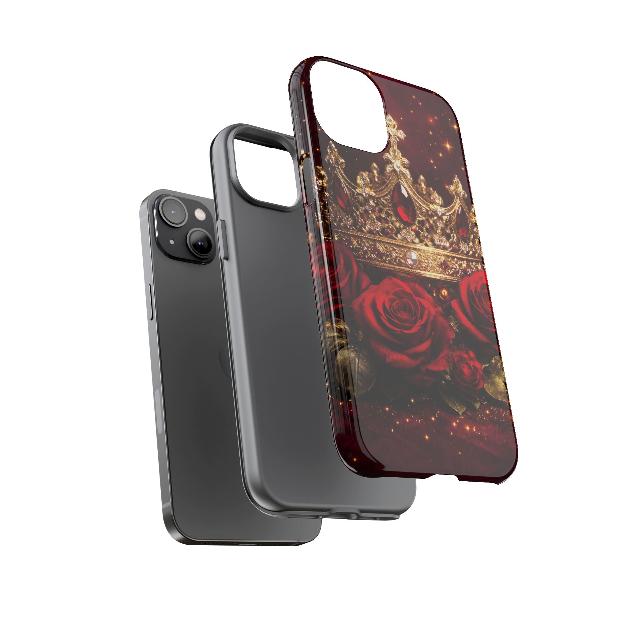 Royal Crown & Red Rose Luxury Phone Case – Gold Crown Burgundy Aesthetic iPhone Case, Regal Queen Floral Phone Cover