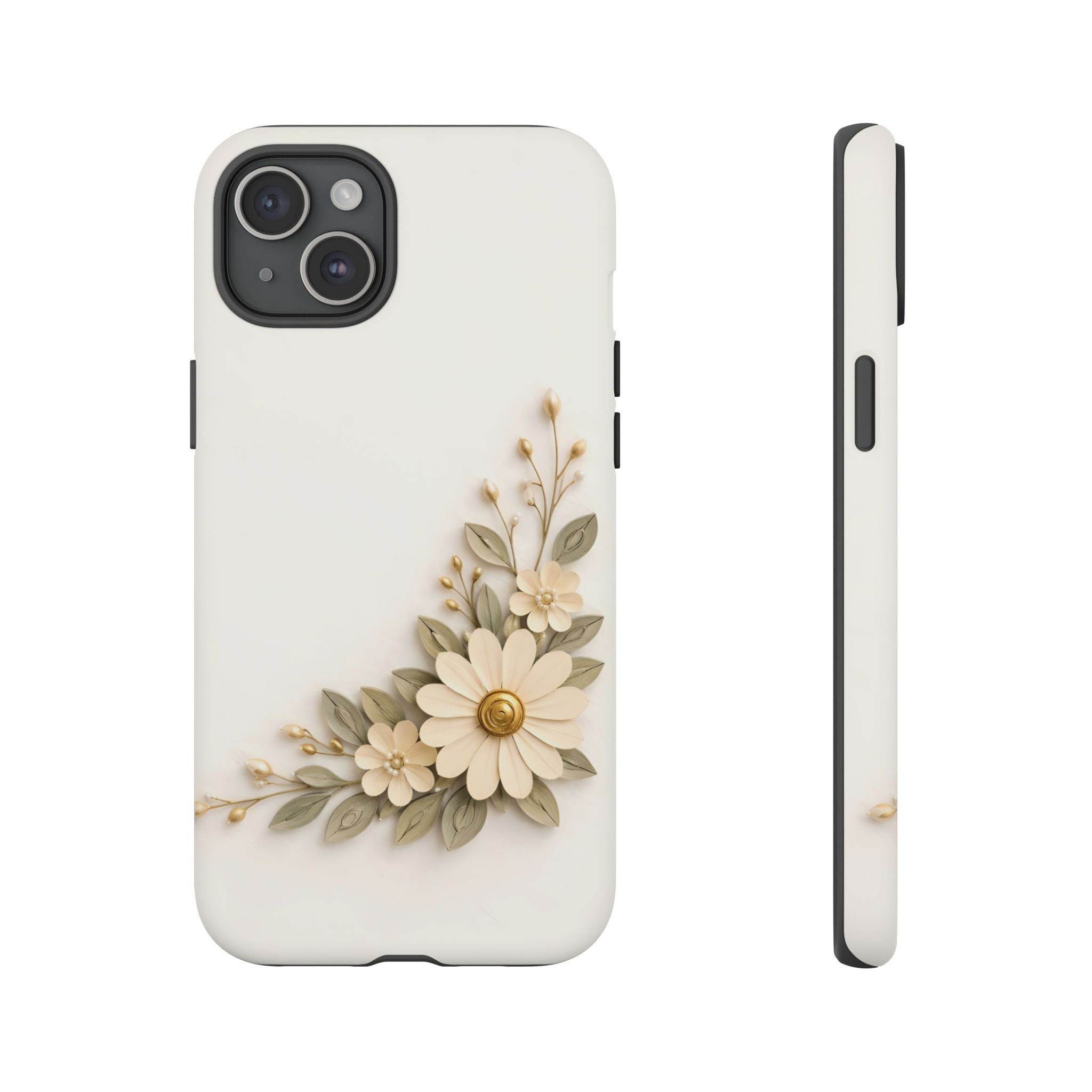 Floral Daisies Tough Case — Protective Phone Case with Cream Vintage Flower Design