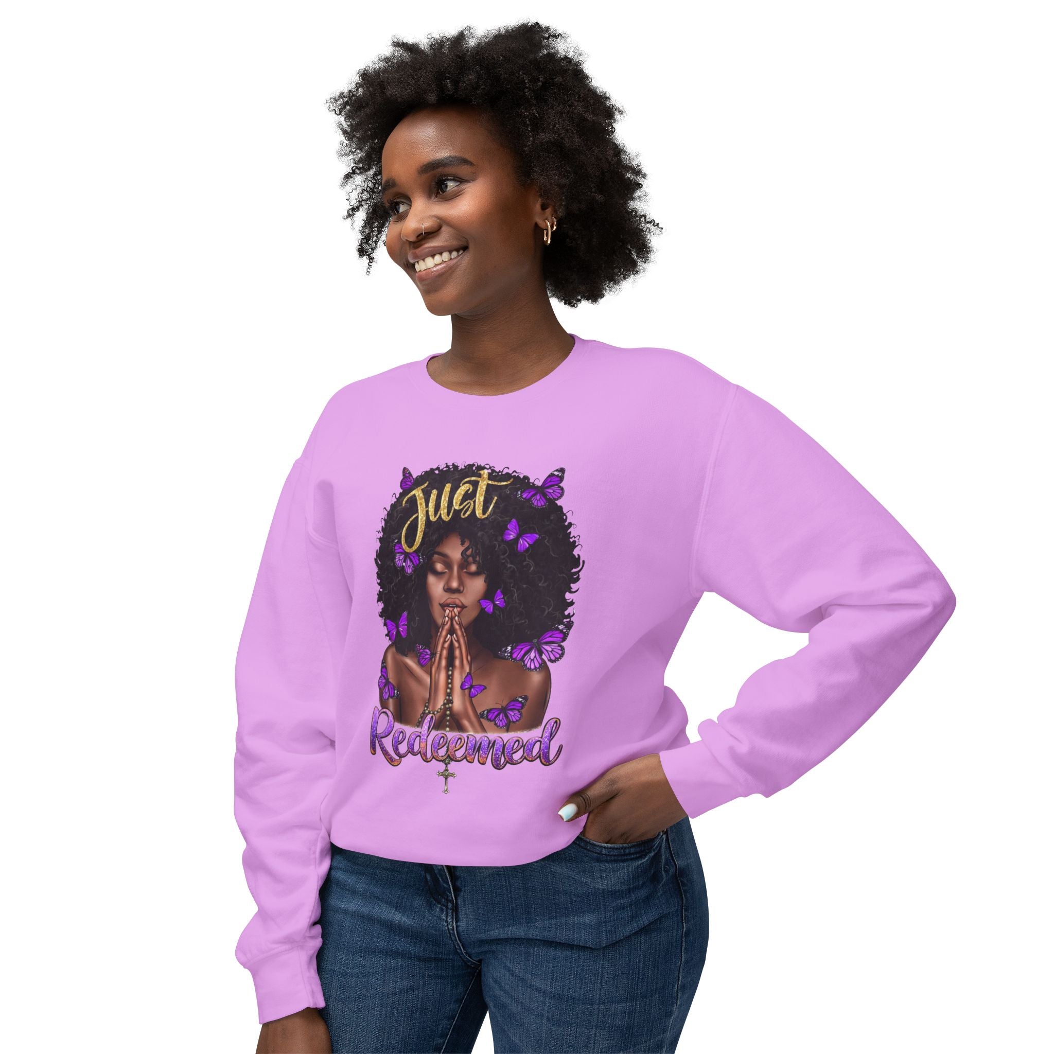 Redeemed Christian Afro Woman T-Shirt – Faith-Based Butterfly Design, Inspirational Black Woman Graphic Tee, Spiritual Gift for Women