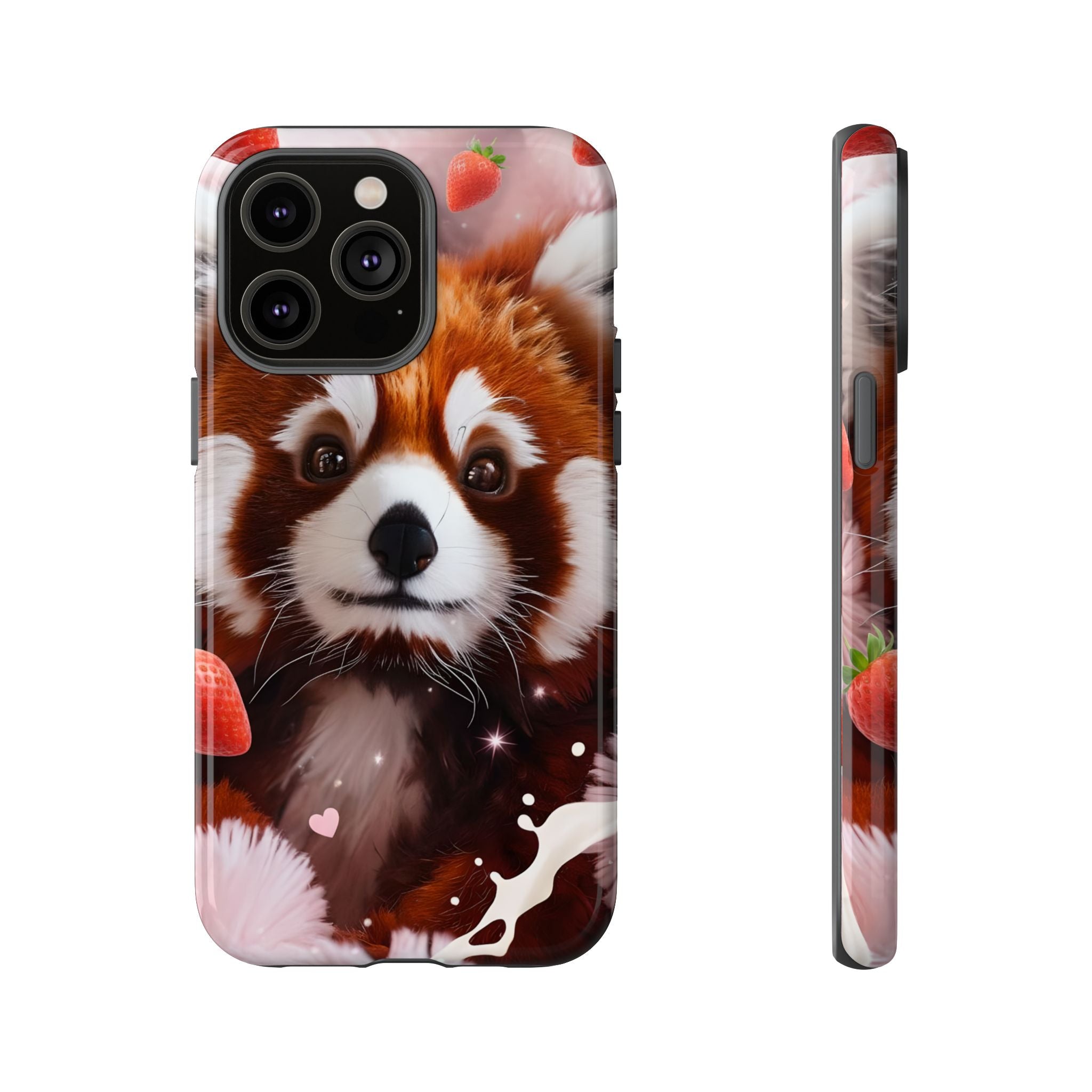 Red Panda with Strawberries Tough Phone Case — Cute Protective Phone Case