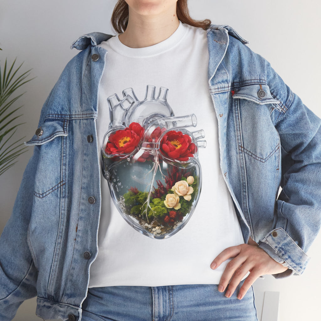 Floral Anatomical Heart T-Shirt — Botanical Heart Illustration Tee