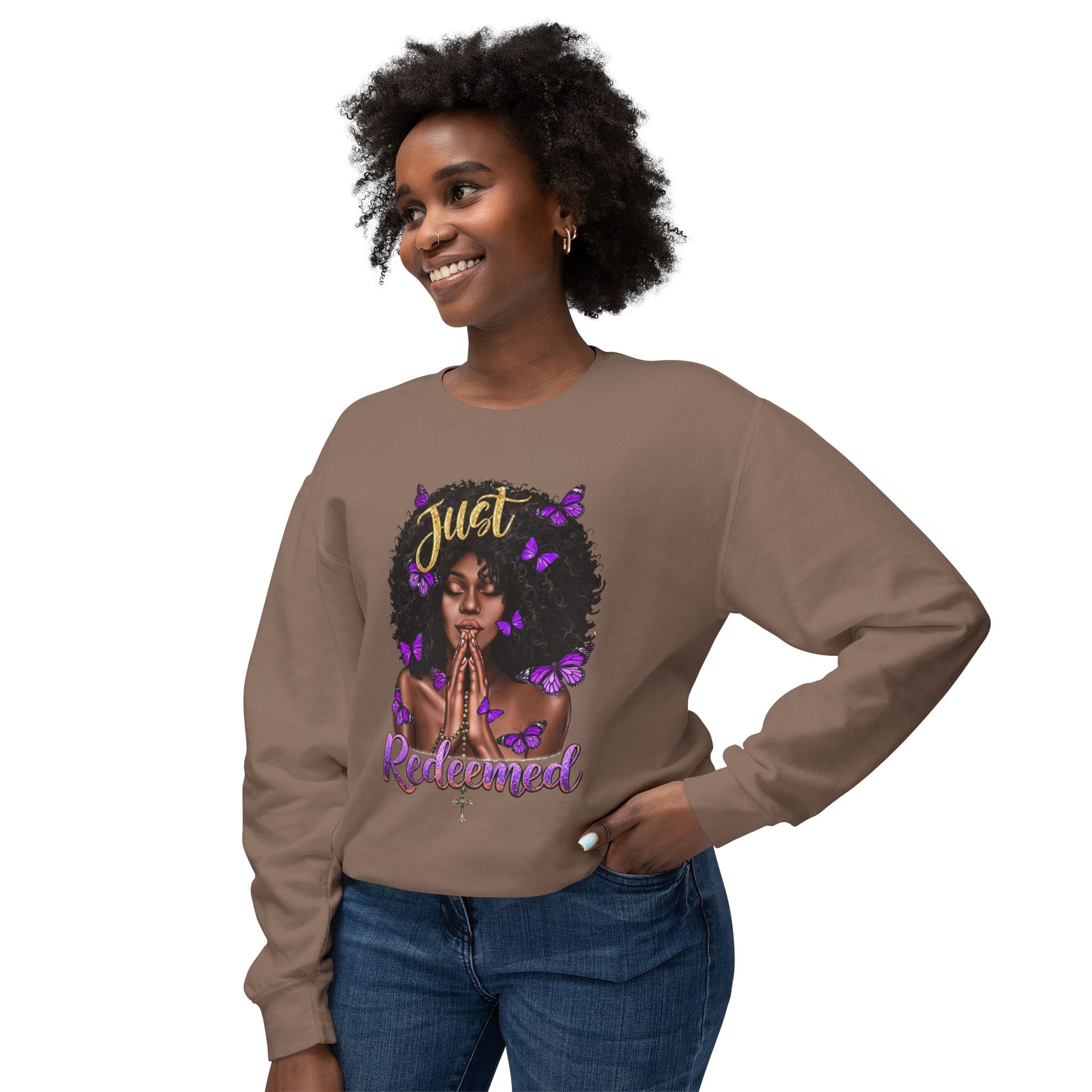 Redeemed Christian Afro Woman T-Shirt – Faith-Based Butterfly Design, Inspirational Black Woman Graphic Tee, Spiritual Gift for Women