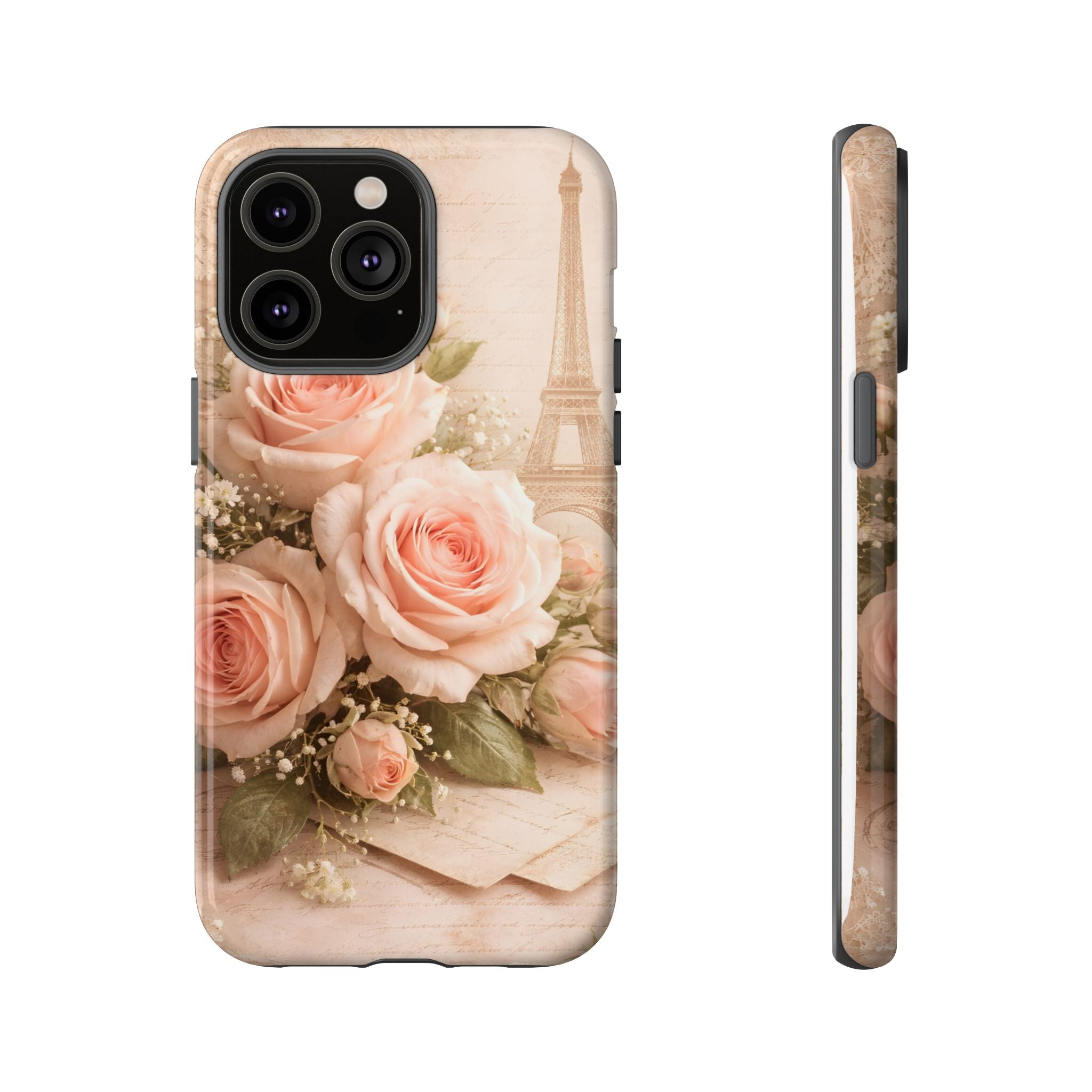 Vintage Parisian Rose Phone Case – Eiffel Tower Floral Aesthetic Luxury iPhone Case, Romantic Antique Paris Phone Cover