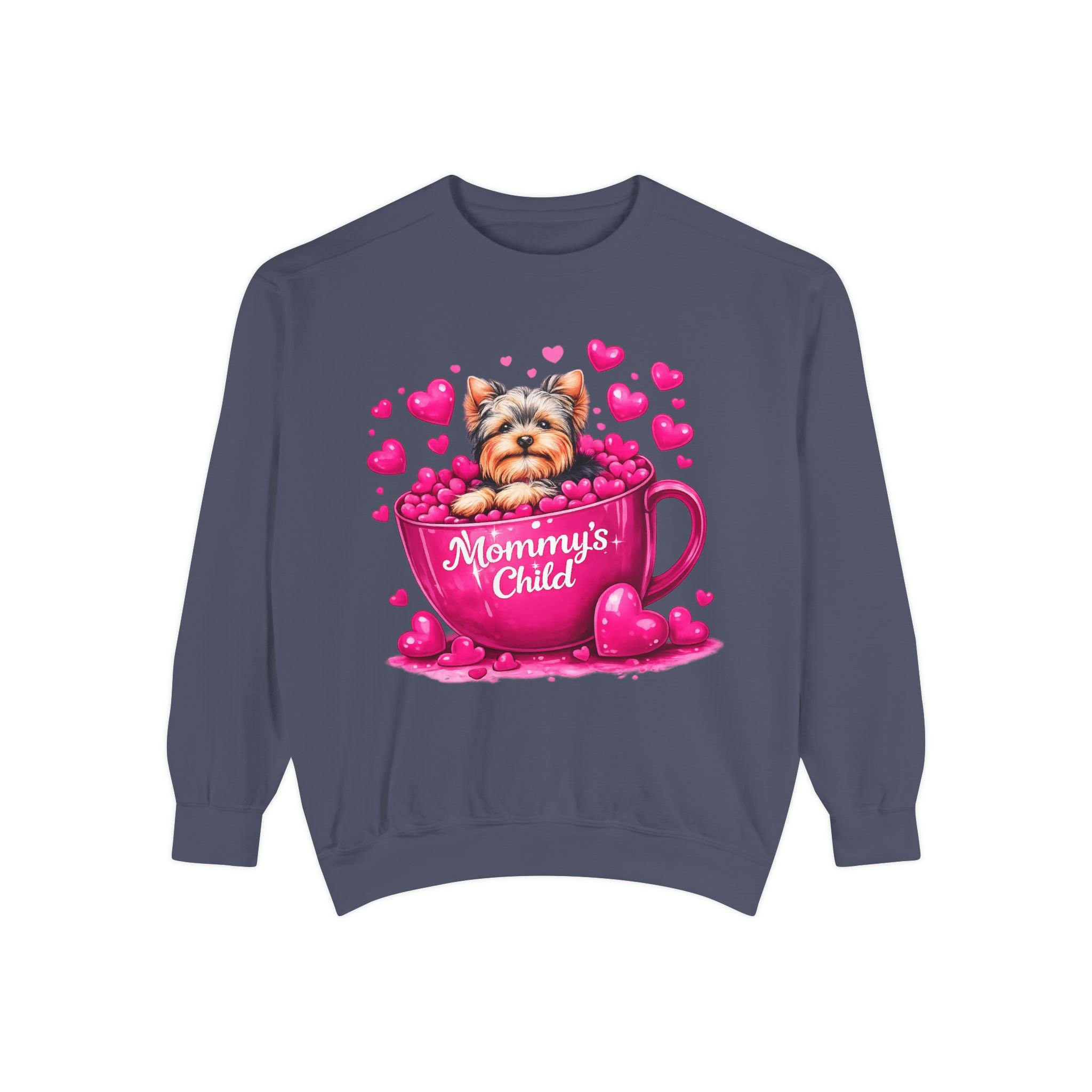 Mommy’s Child Yorkie Shirt – Cute Puppy in Mug Graphic Tee, Dog Lover Gift, Pink Heart Aesthetic, Yorkshire Terrier T-Shirt for Women