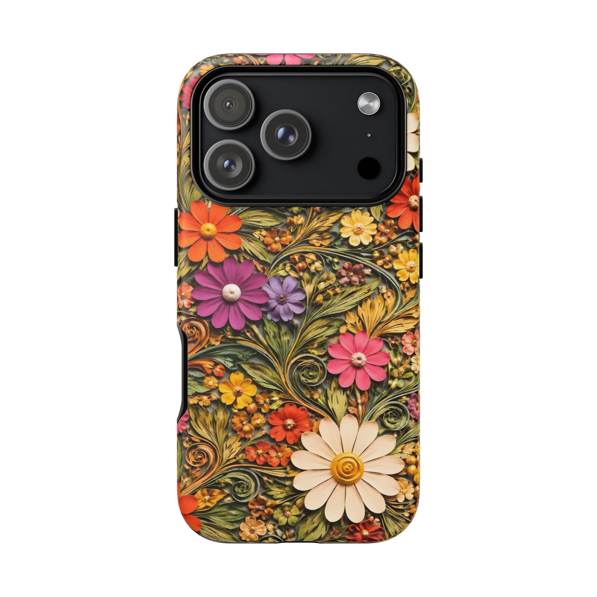 Floral Embossed Phone Case — Vintage Daisy Garden Protective Cover