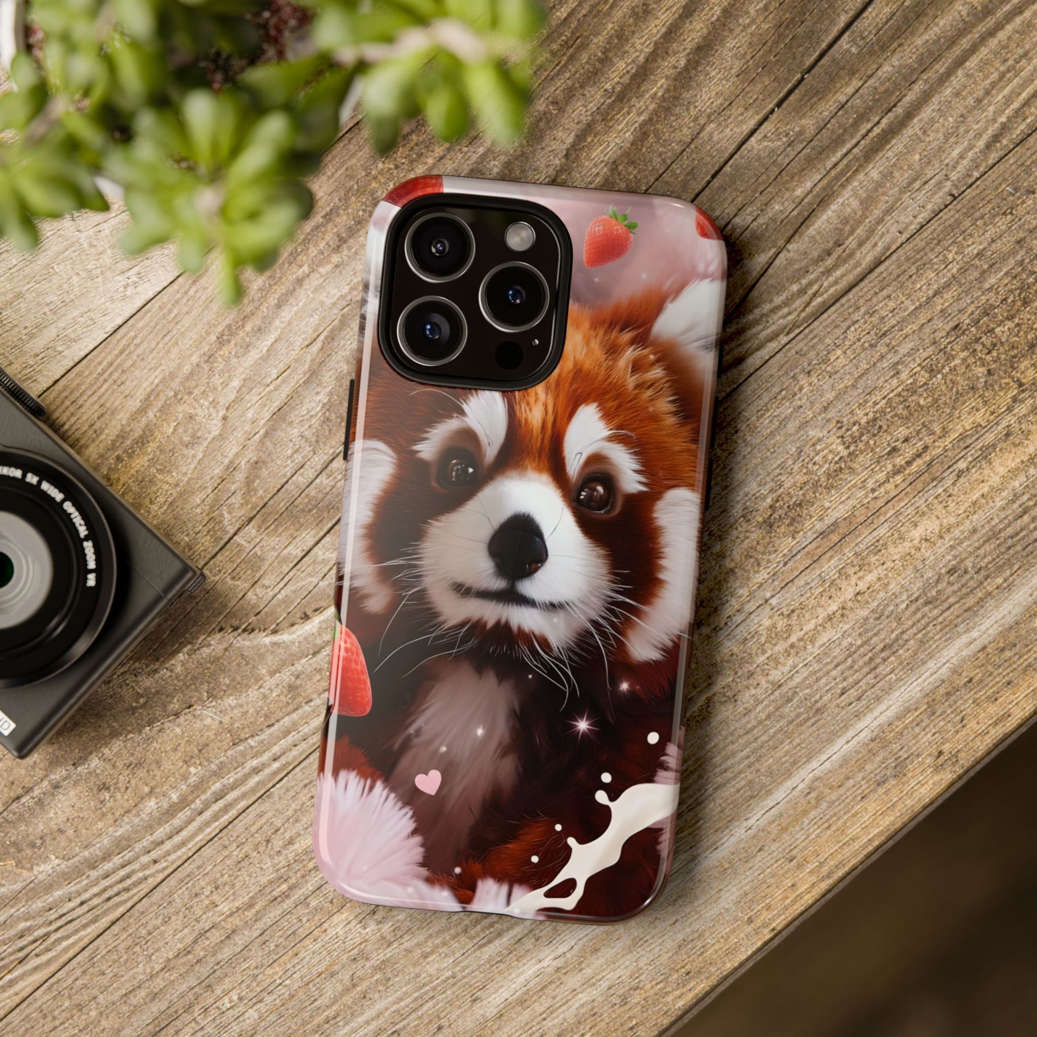 Red Panda with Strawberries Tough Phone Case — Cute Protective Phone Case
