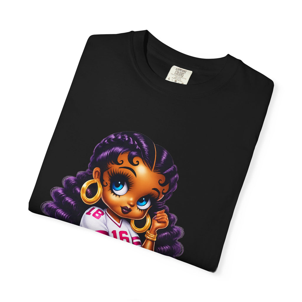 Fuchsia Football Girl Shirt – Cute Black Girl Sports Graphic Tee, Pink Cheerleader Outfit, Trendy Game Day Women’s Shirt, Girly Athlete T-Shirt