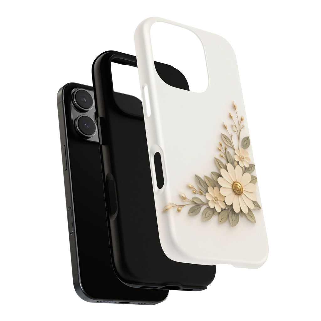 Floral Daisies Tough Case — Protective Phone Case with Cream Vintage Flower Design