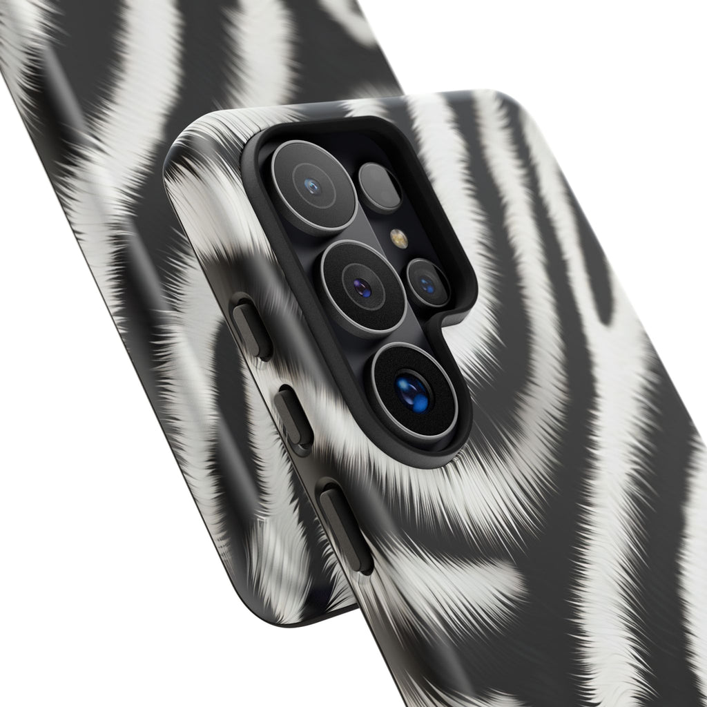 Zebra Print Tough Phone Case — Black & White Animal Pattern Protective Cover