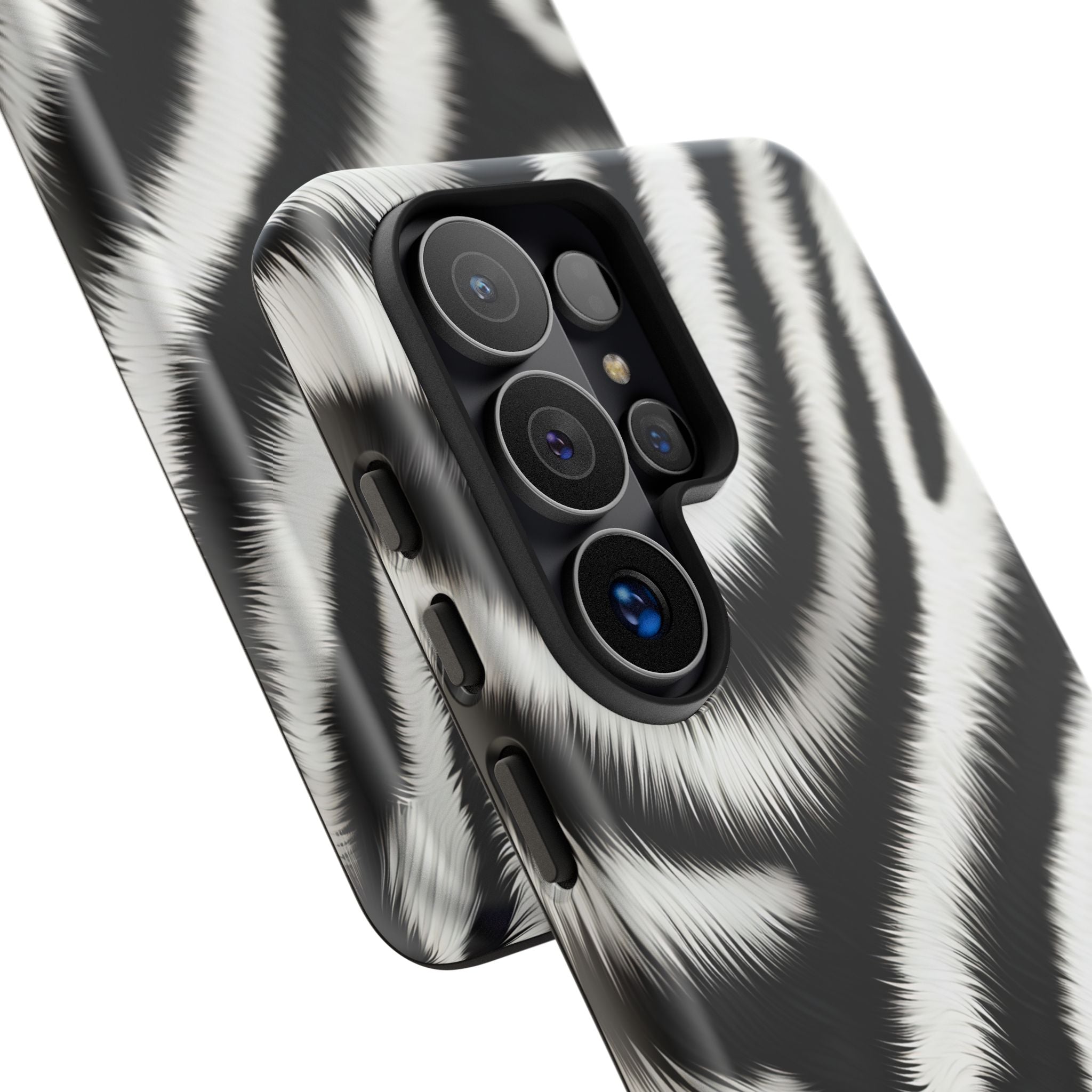 Zebra Print Tough Phone Case — Black & White Animal Pattern Protective Cover