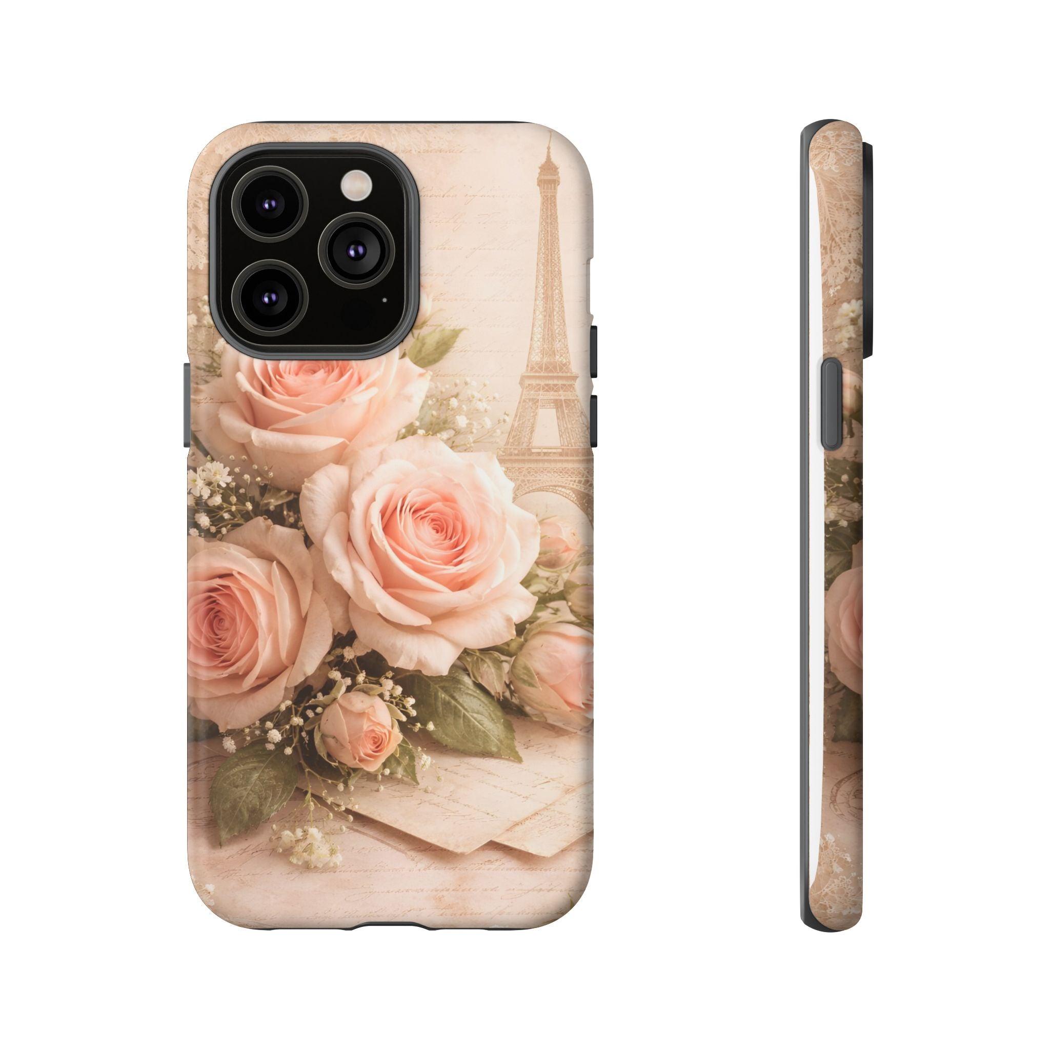 Vintage Parisian Rose Phone Case – Eiffel Tower Floral Aesthetic Luxury iPhone Case, Romantic Antique Paris Phone Cover