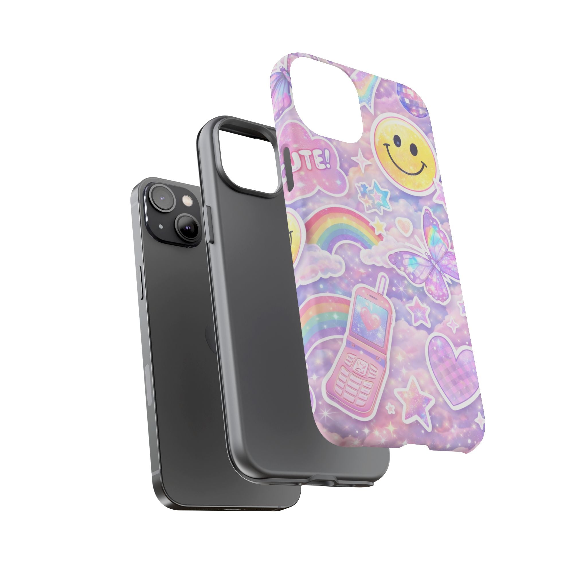 Pastel Y2K Tough Case — Cute Smiley, Rainbow & Butterfly Phone Case