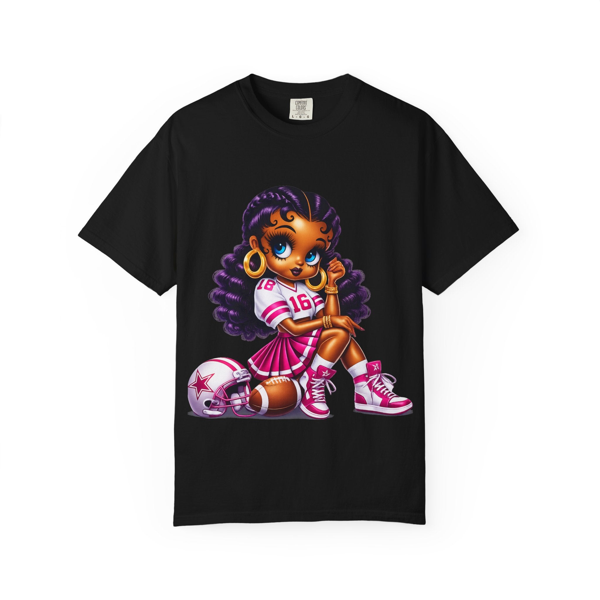 Fuchsia Football Girl Shirt – Cute Black Girl Sports Graphic Tee, Pink Cheerleader Outfit, Trendy Game Day Women’s Shirt, Girly Athlete T-Shirt