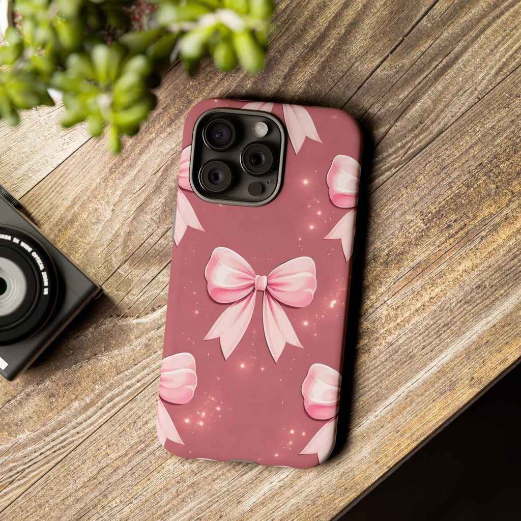 Pink Bow Phone Case, Coquette Aesthetic iPhone & Samsung Case, Cute Girly Pattern Case, Soft Girl Feminine Phone Cover