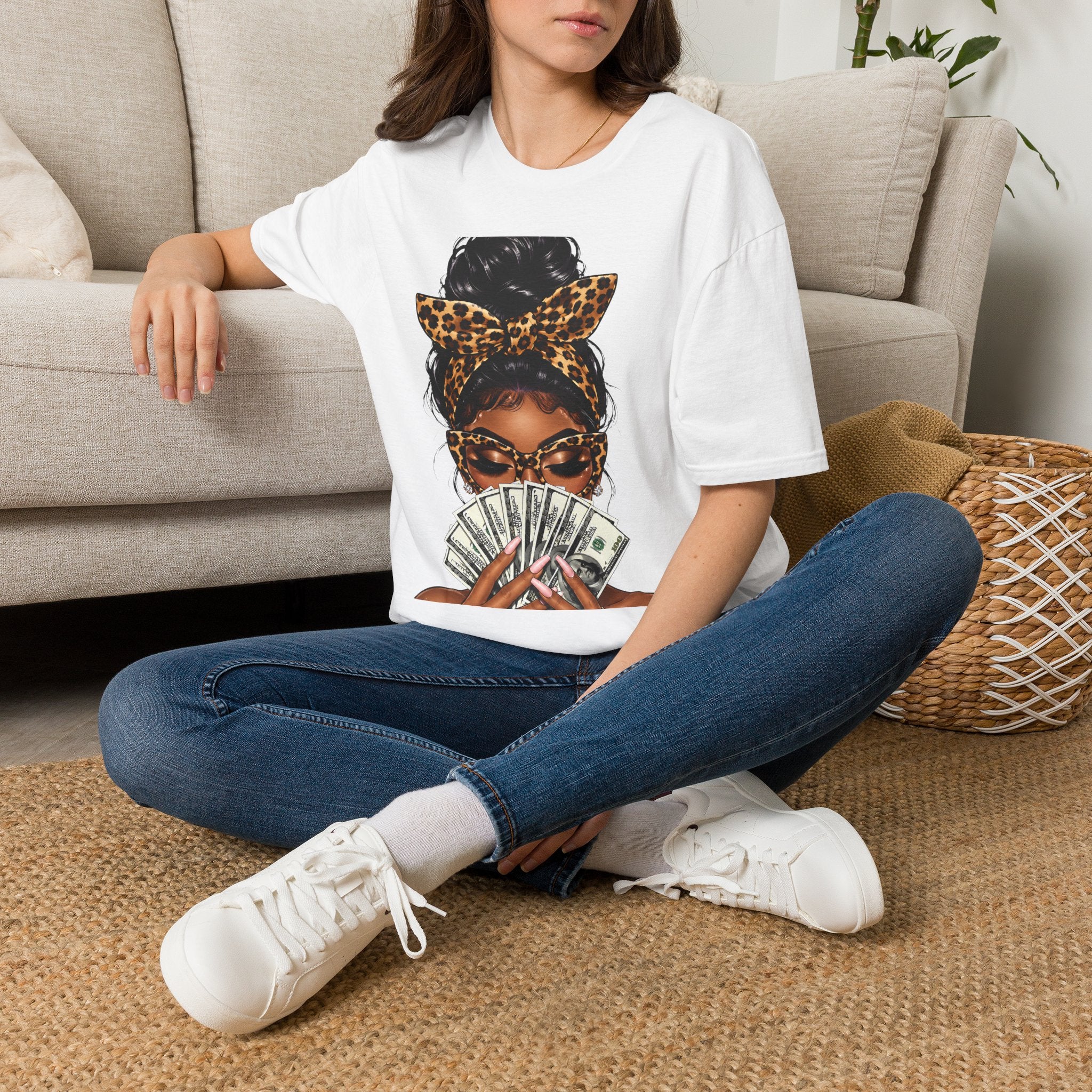 Boss Babe Money Shirt, Leopard Print Glam Girl T-Shirt, Black Woman Money Graphic Tee, Bougie Rich Auntie Shirt