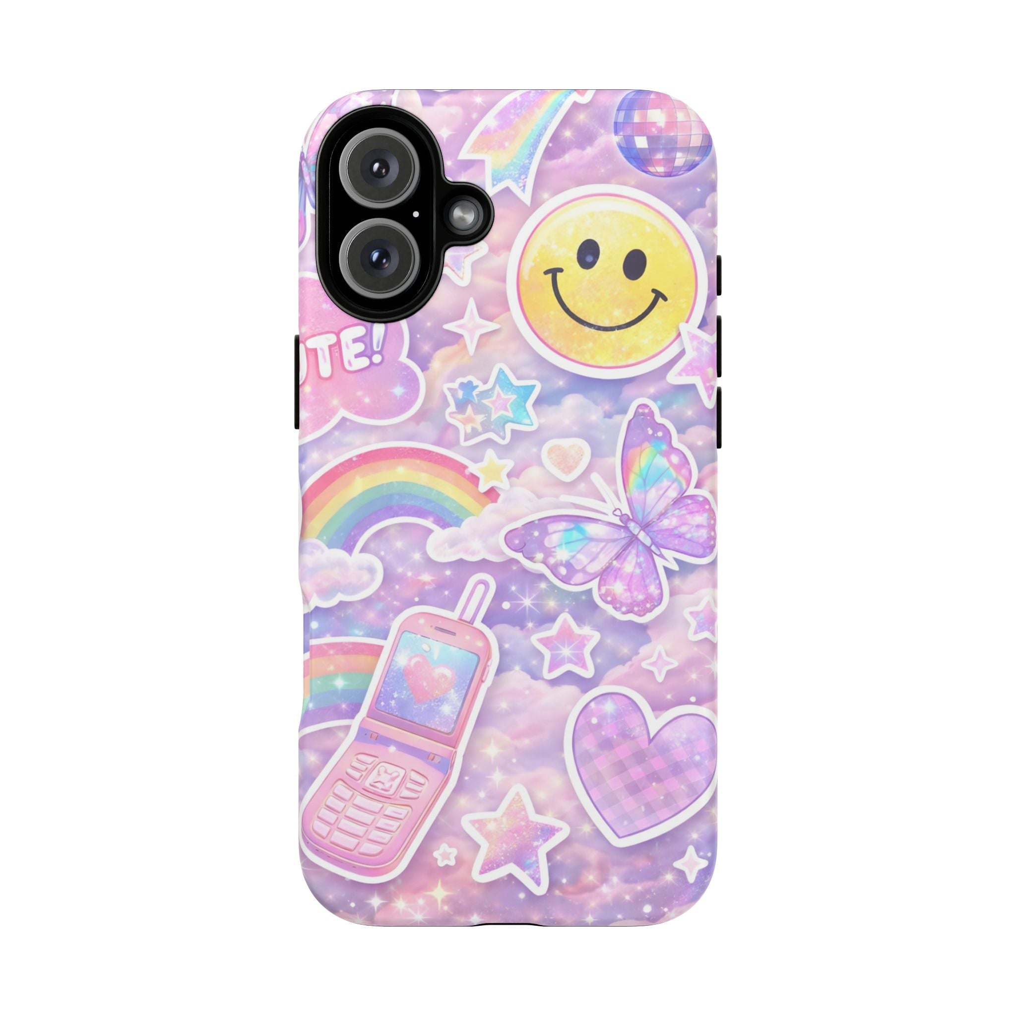 Pastel Y2K Tough Case — Cute Smiley, Rainbow & Butterfly Phone Case