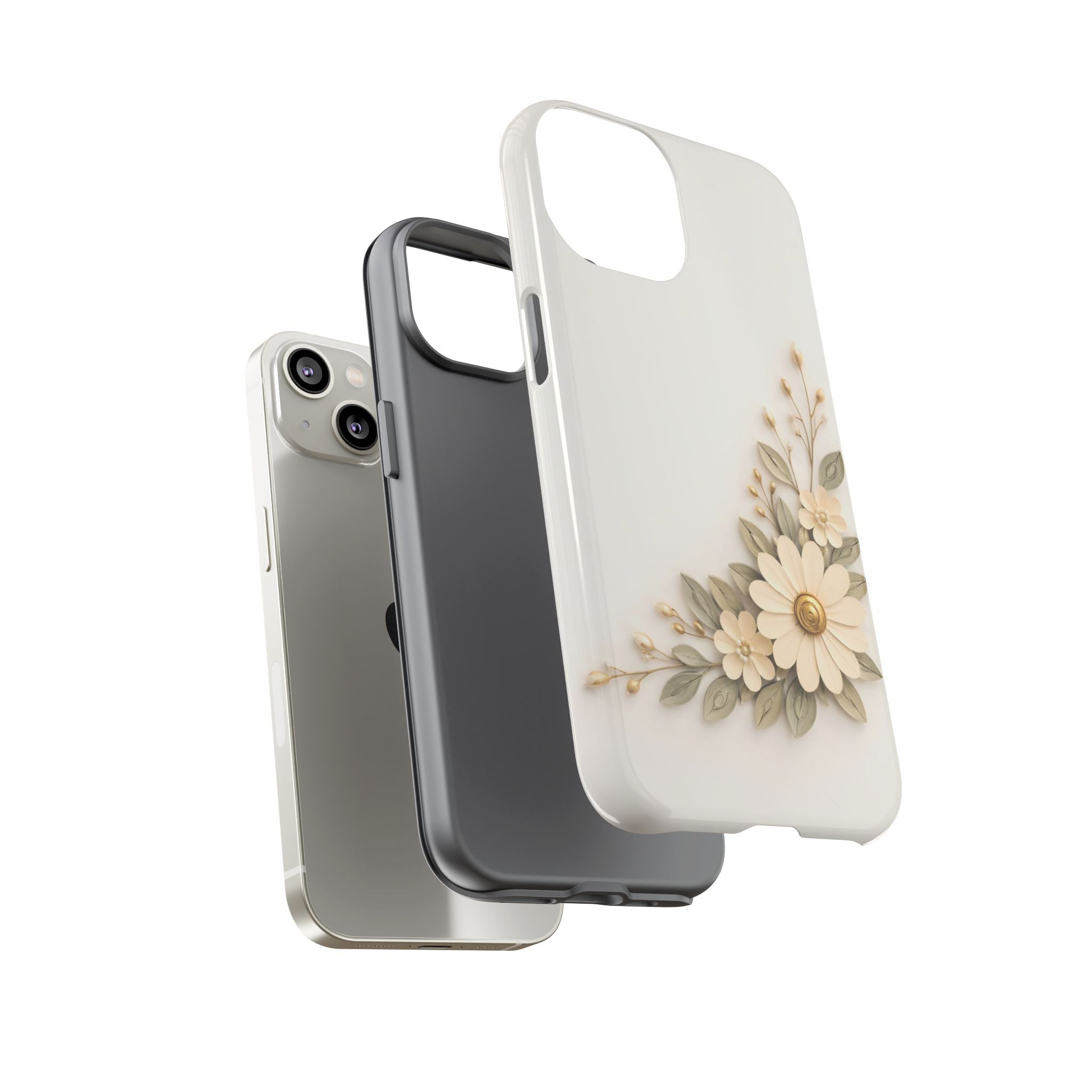 Floral Daisies Tough Case — Protective Phone Case with Cream Vintage Flower Design