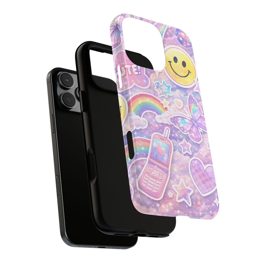 Pastel Y2K Tough Case — Cute Smiley, Rainbow & Butterfly Phone Case