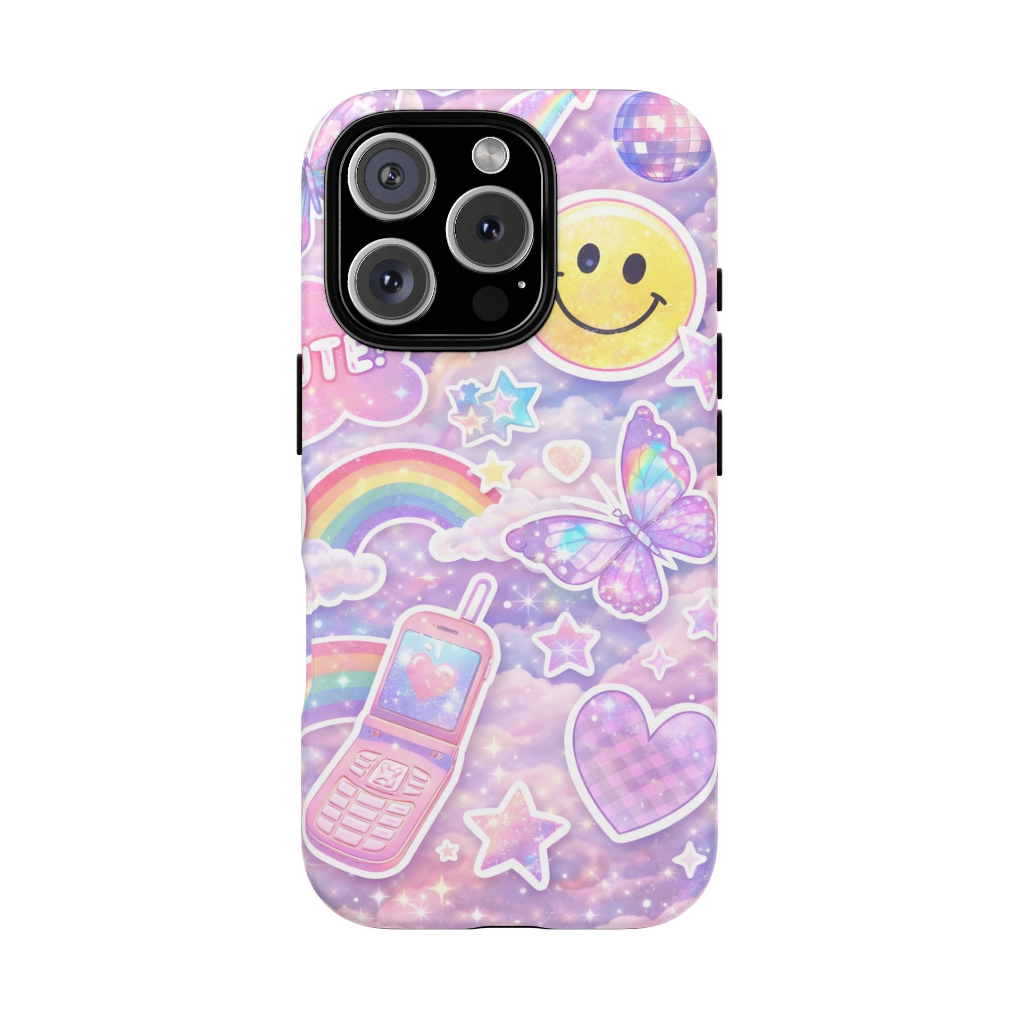 Pastel Y2K Tough Case — Cute Smiley, Rainbow & Butterfly Phone Case