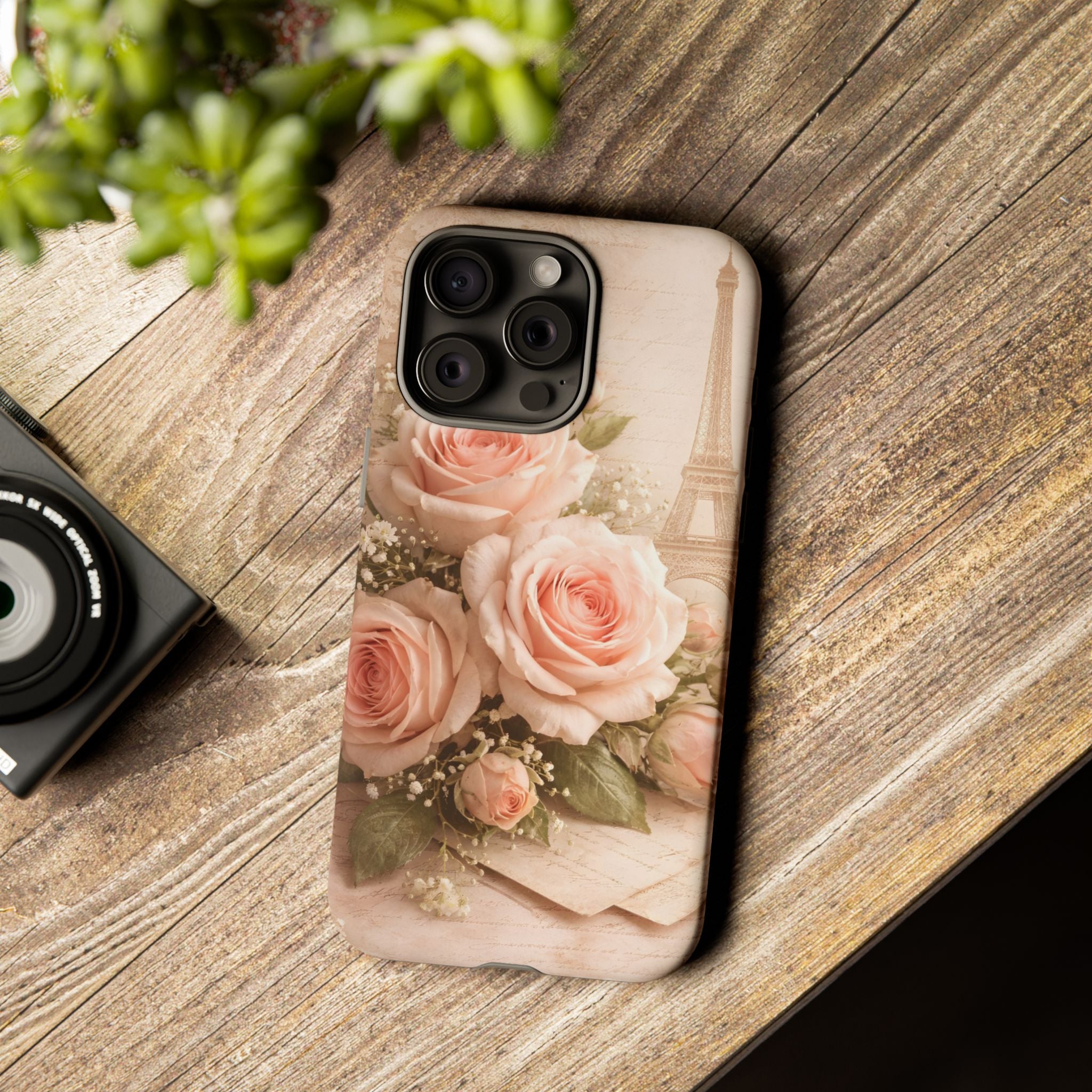 Vintage Parisian Rose Phone Case – Eiffel Tower Floral Aesthetic Luxury iPhone Case, Romantic Antique Paris Phone Cover