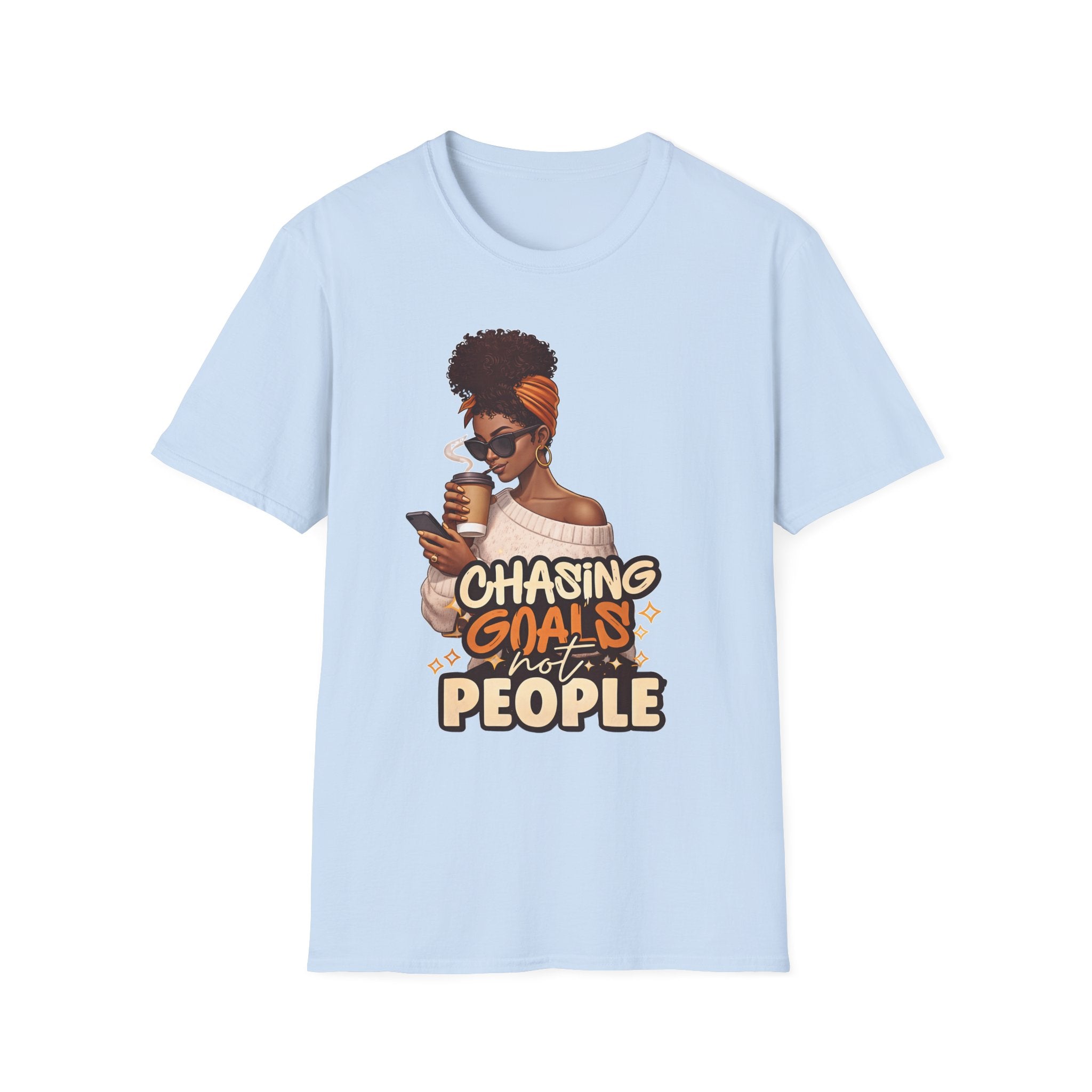 Chasing Goals Not People T-Shirt — Motivational Afro Woman Graphic Tee