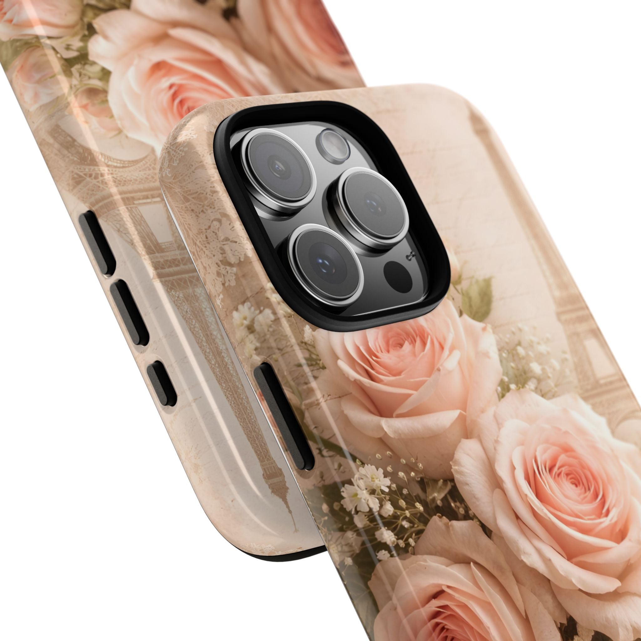 Vintage Parisian Rose Phone Case – Eiffel Tower Floral Aesthetic Luxury iPhone Case, Romantic Antique Paris Phone Cover