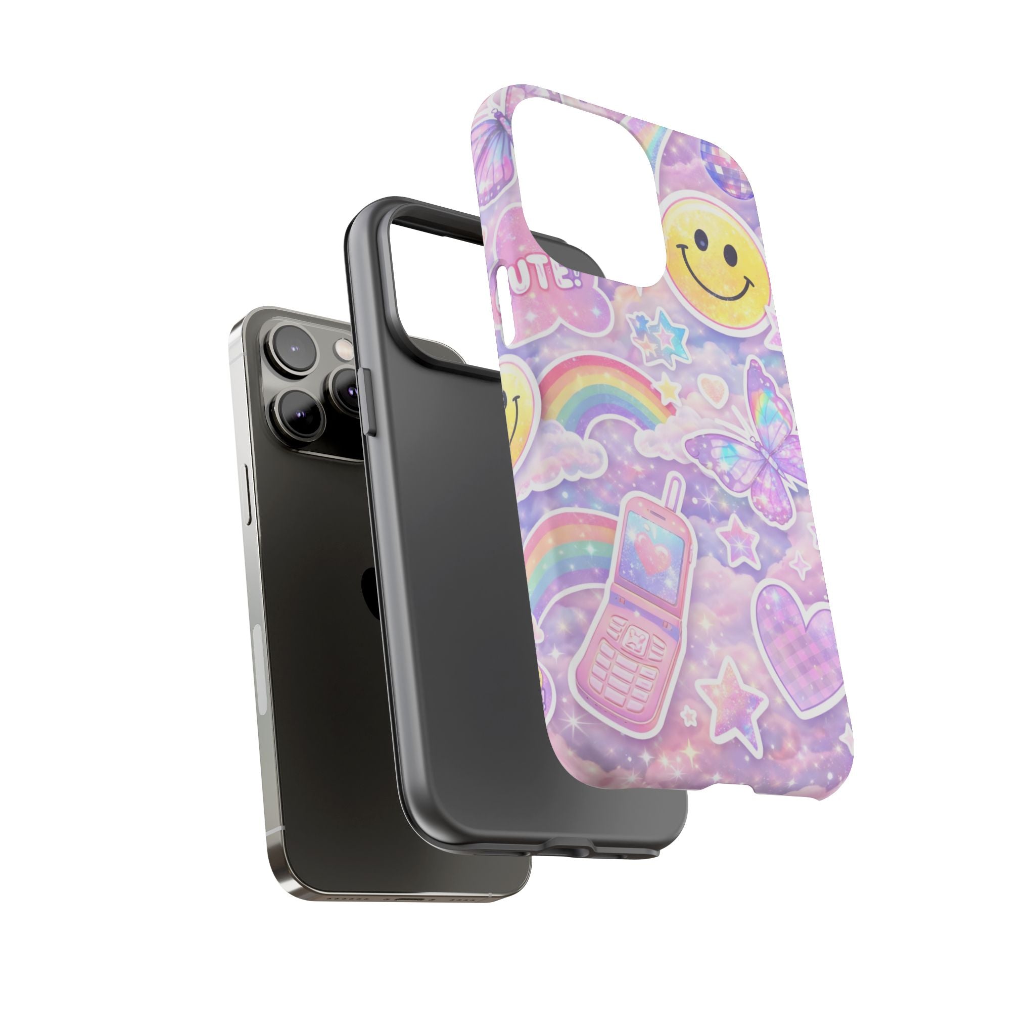 Pastel Y2K Tough Case — Cute Smiley, Rainbow & Butterfly Phone Case