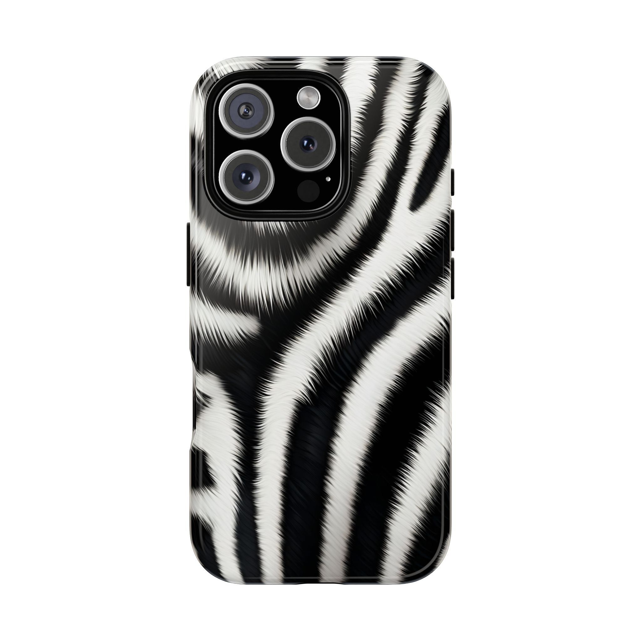 Zebra Print Tough Phone Case — Black & White Animal Pattern Protective Cover