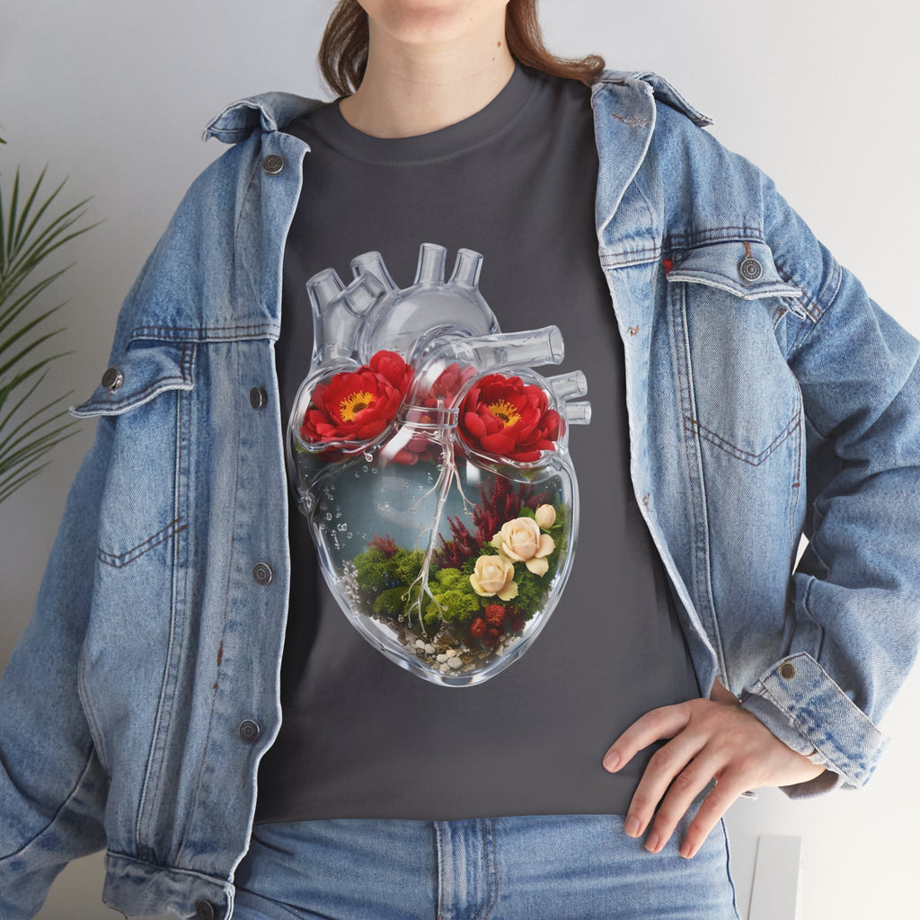 Floral Anatomical Heart T-Shirt — Botanical Heart Illustration Tee