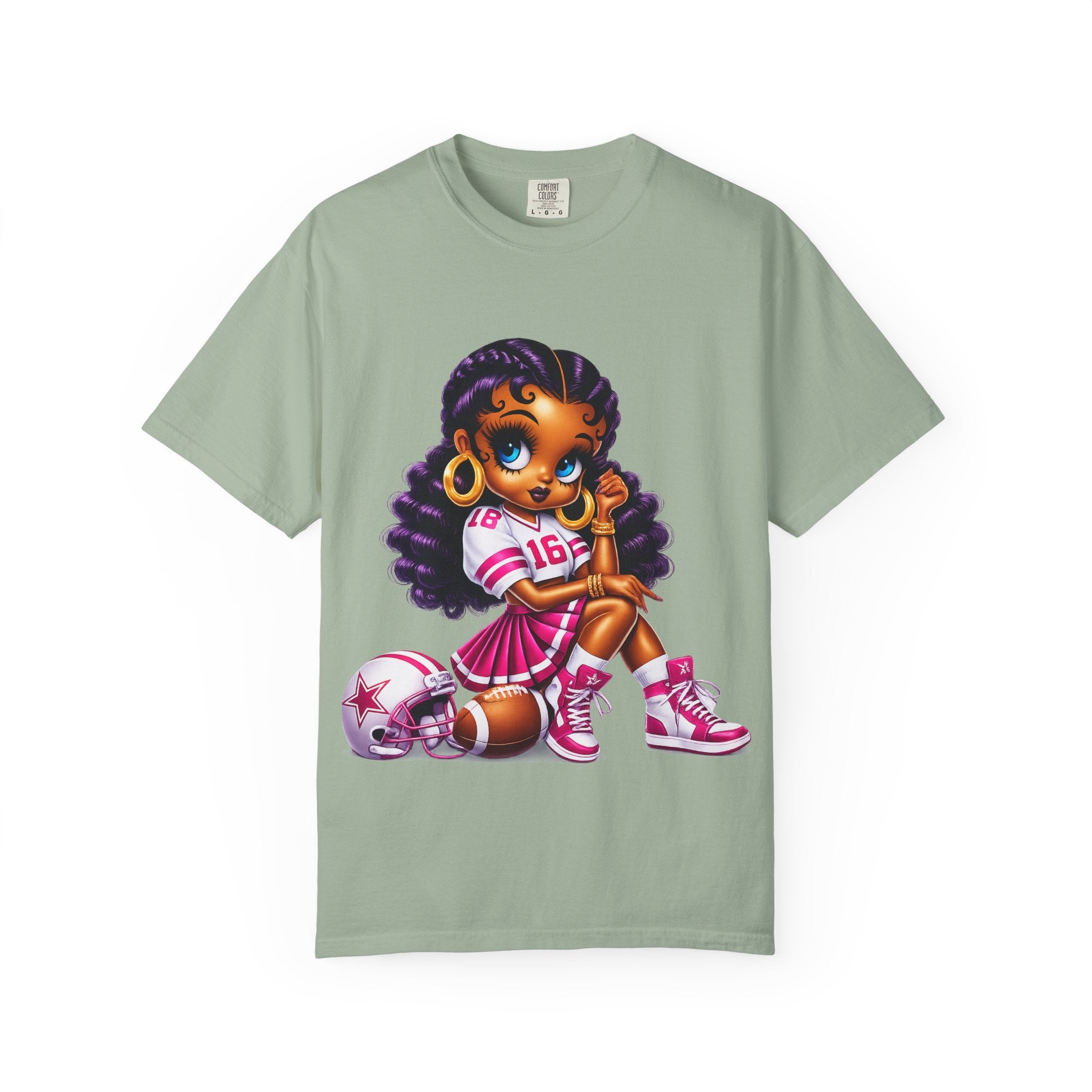 Fuchsia Football Girl Shirt – Cute Black Girl Sports Graphic Tee, Pink Cheerleader Outfit, Trendy Game Day Women’s Shirt, Girly Athlete T-Shirt